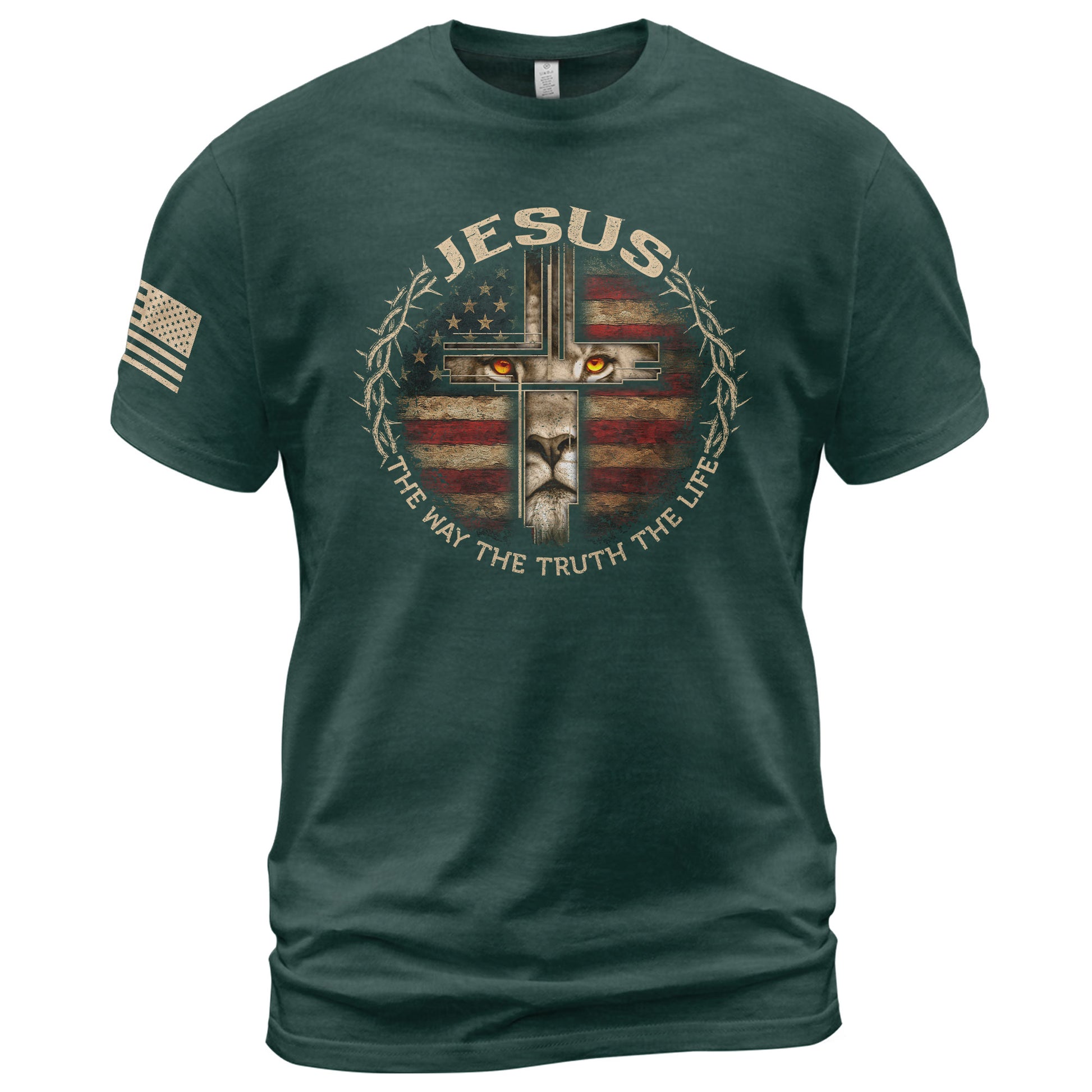 Jesus Lion Cross The Way The Truth The Life, Christian Tee Shirts - Faith Shirts for Men - Rust Field Wear
