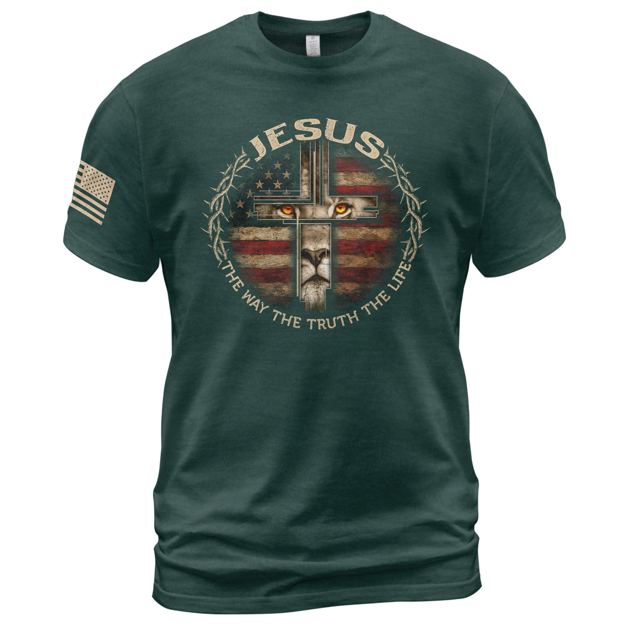 Jesus Lion Cross The Way The Truth The Life, Christian Tee Shirts - Faith Shirts for Men - Rust Field Wear