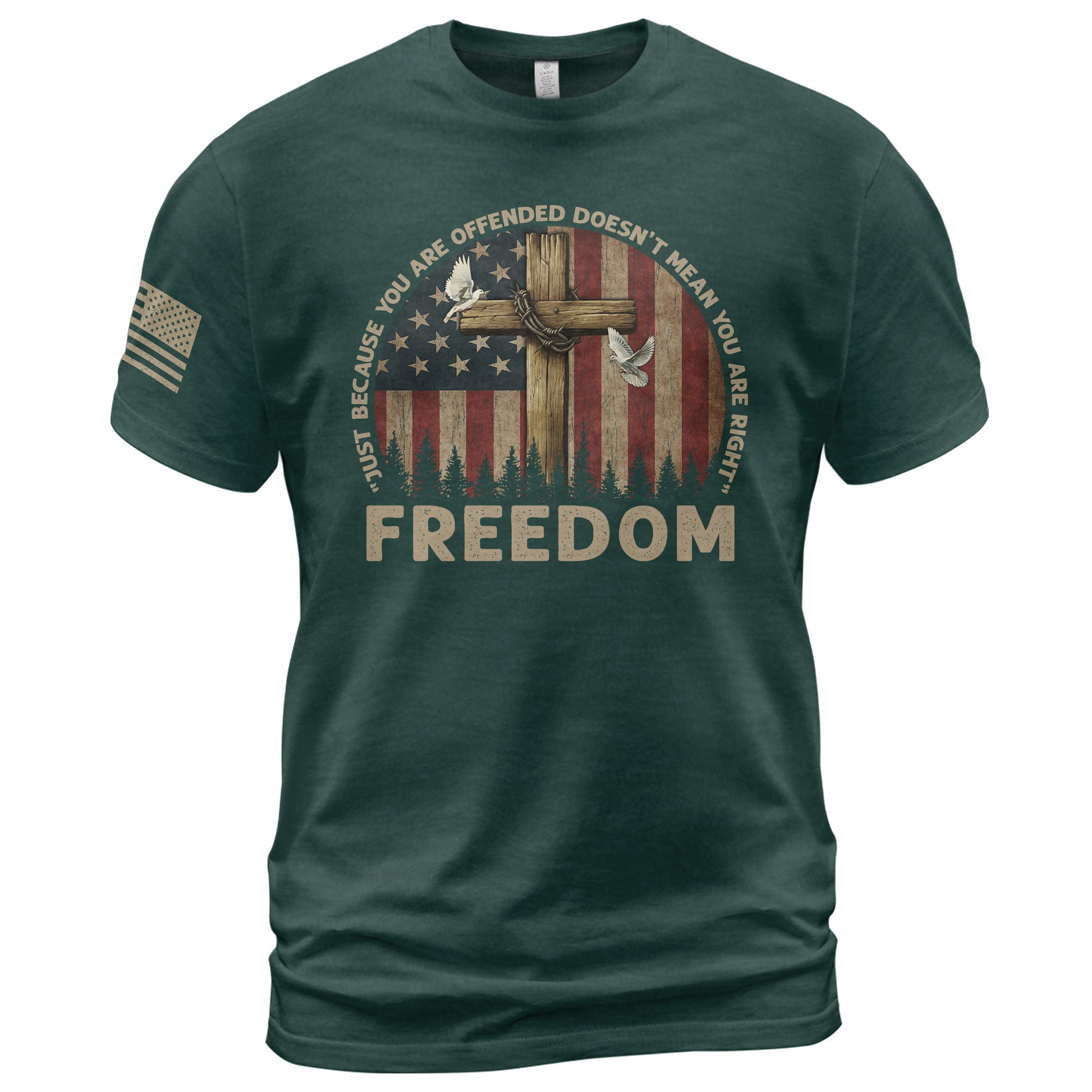 Freedom “Offended Doesn’t Mean You Are Right” Memorial Faith Cross - Freedom Shirts for Men, Patriotic T Shirts - Rust Field Wear