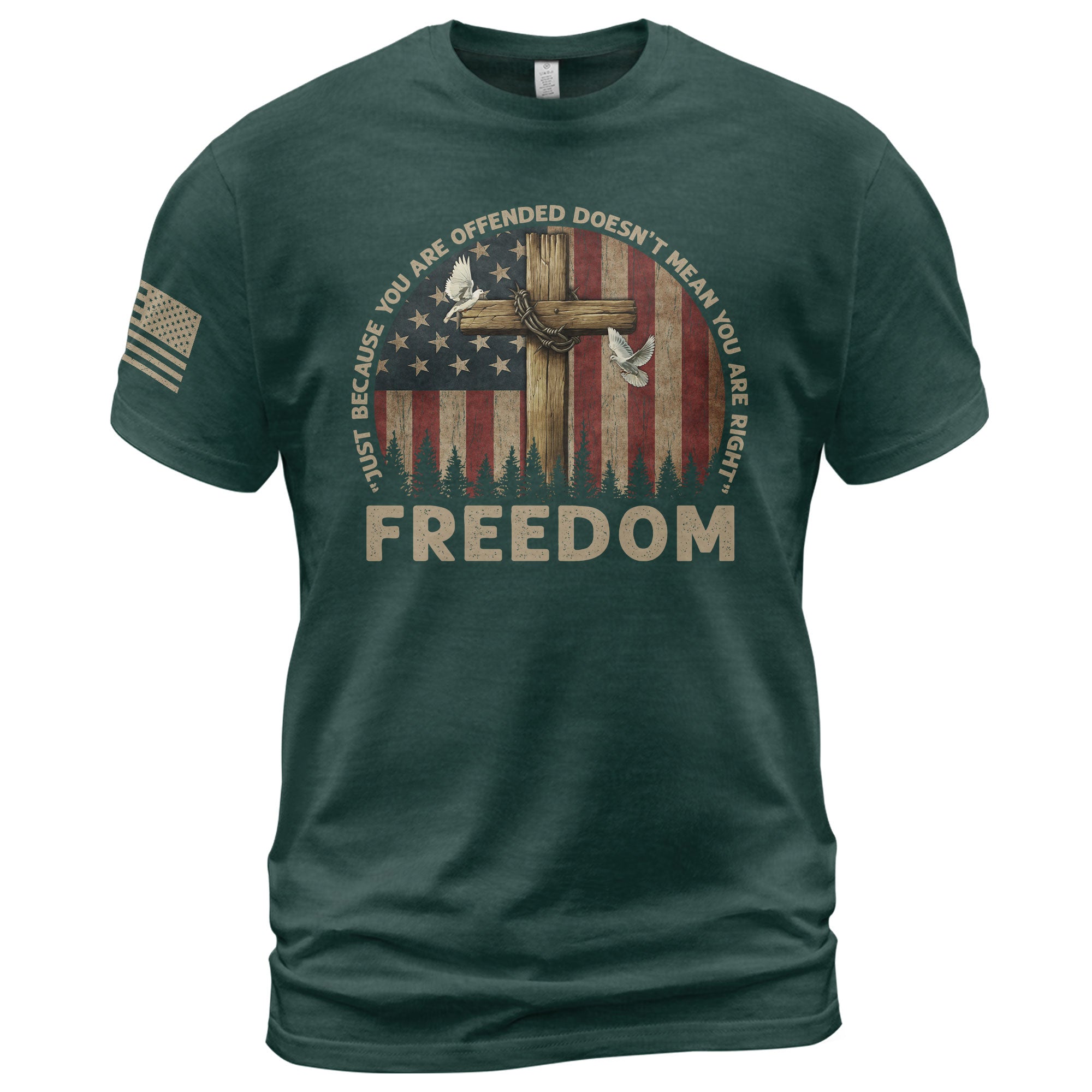Freedom “Offended Doesn’t Mean You Are Right” Memorial Faith Cross - Freedom Shirts for Men, Patriotic T Shirts - Rust Field Wear