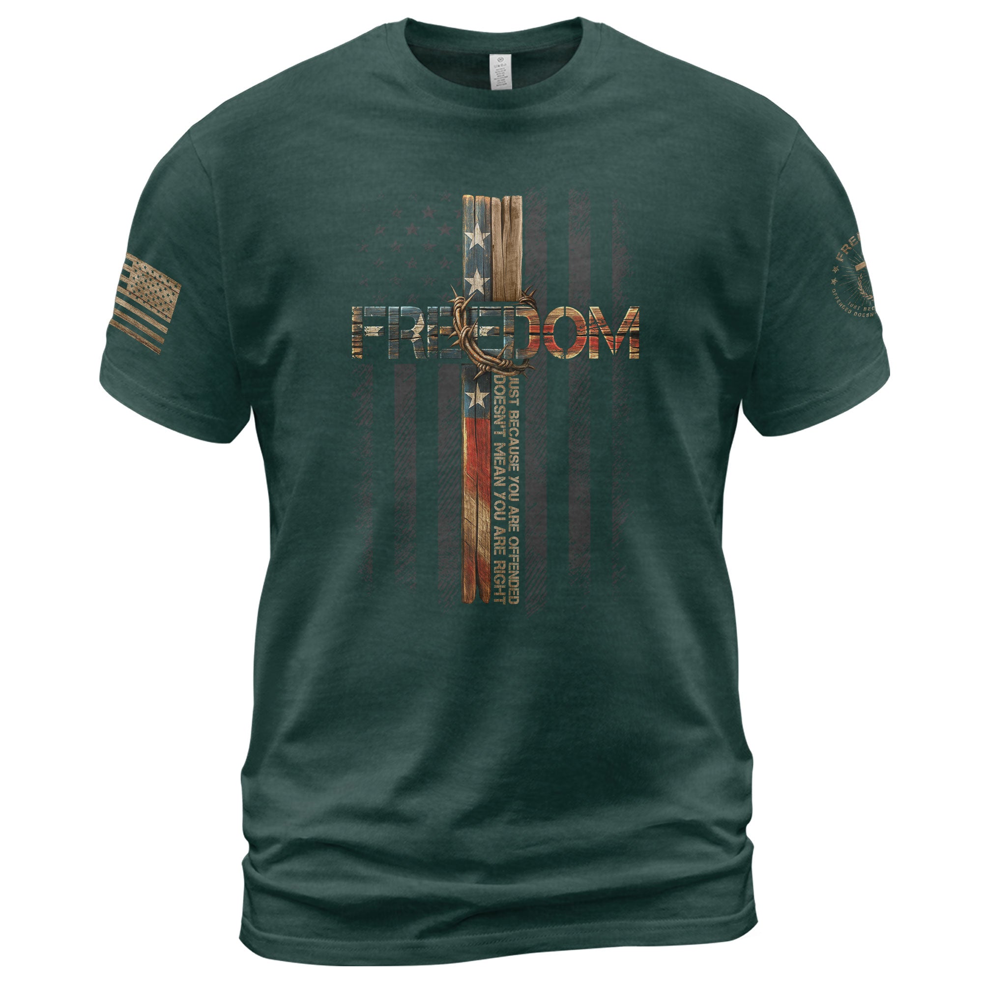 Freedom T Shirt, Freedom Memorial American Flag Cross - Freedom Shirts for Men - Rust Field Wear