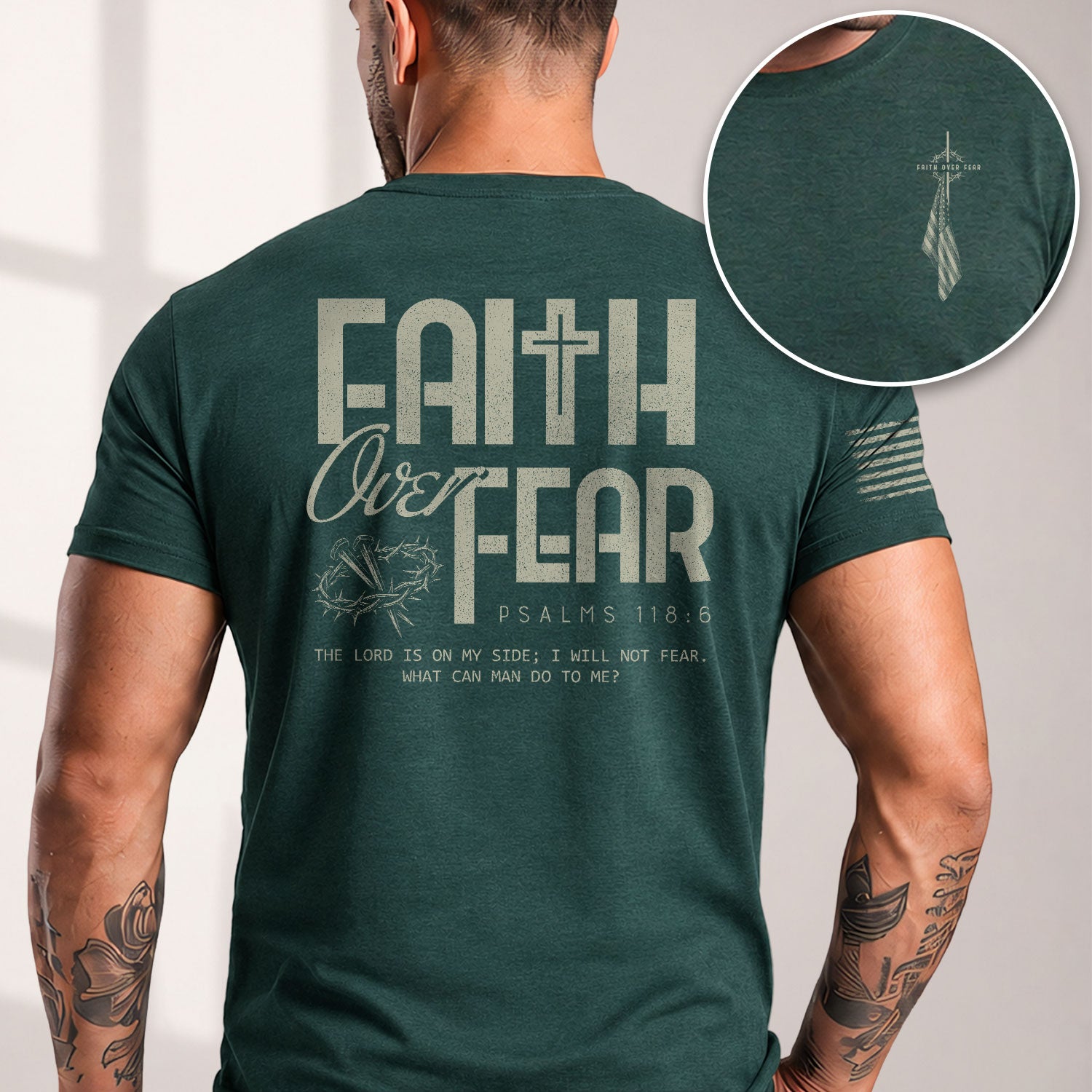 Christian Shirts for Men - Faith Over Fear Psalm 118:6 Crown of Thorns, Christian Tee Shirts - Rust Field Wear