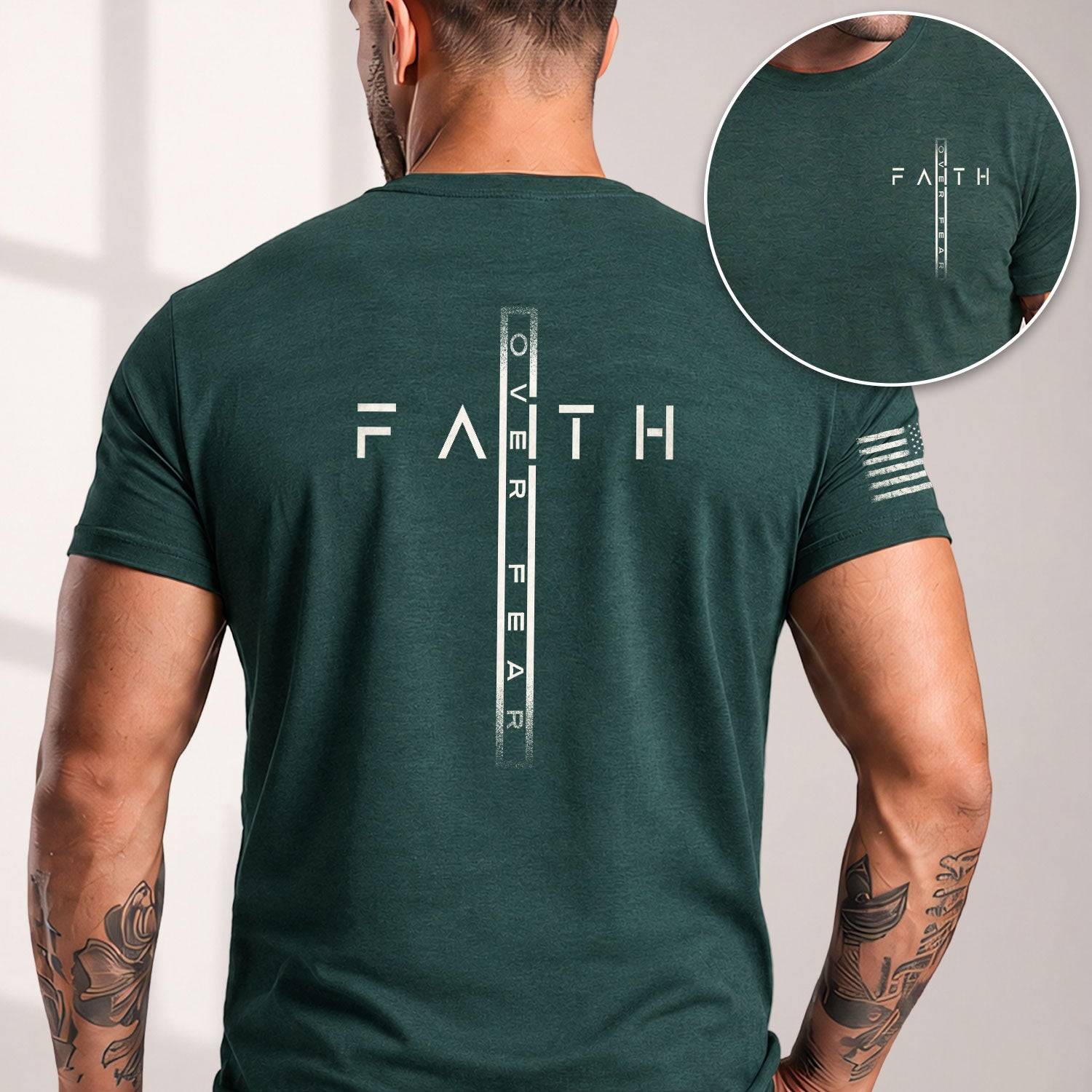 Faith Over Fear Bold Vertical Cross Statement - Christian Shirts for Men, Faith Based Christian Tee Shirts - Rust Field Wear