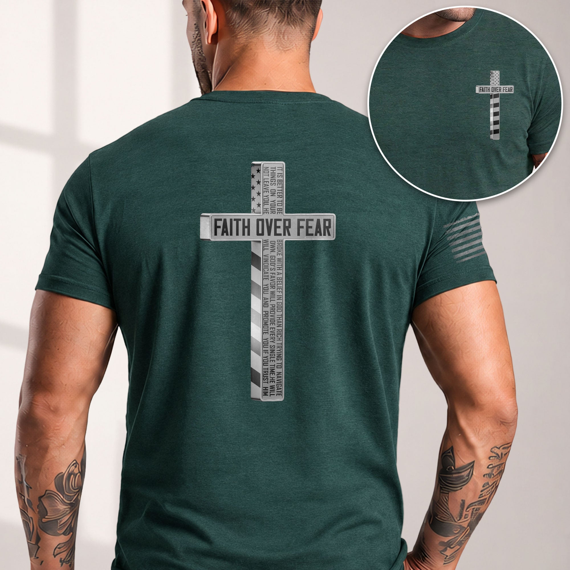 Faith Over Fear American USA Flag Cross Christian, Christian Tee Shirts - Faith Shirts for Men - Rust Field Wear