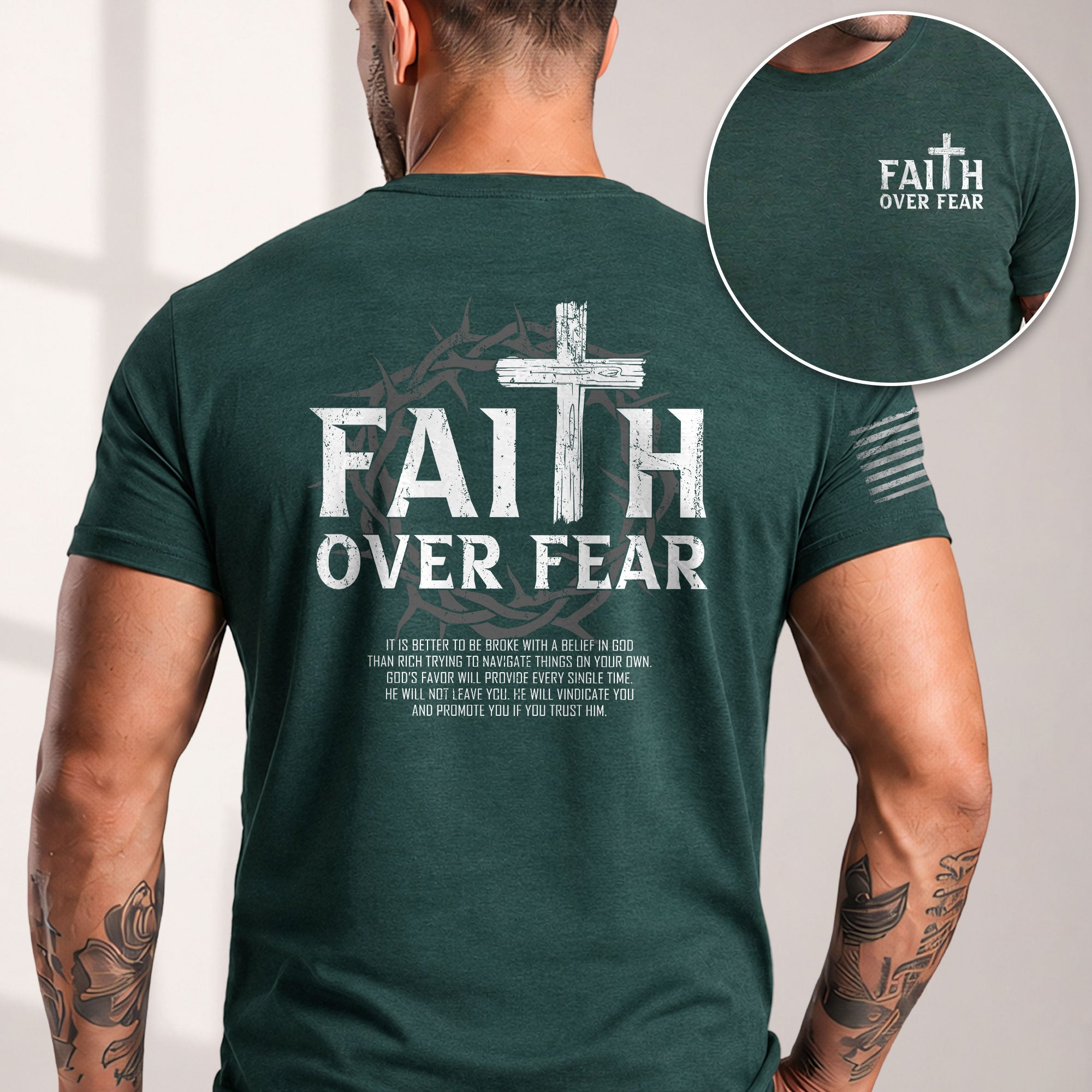 Faith Based Christian Tee Shirts, Faith Over Fear Wooden Cross Crown Christian - Christian Shirts for Men - Rust Field Wear
