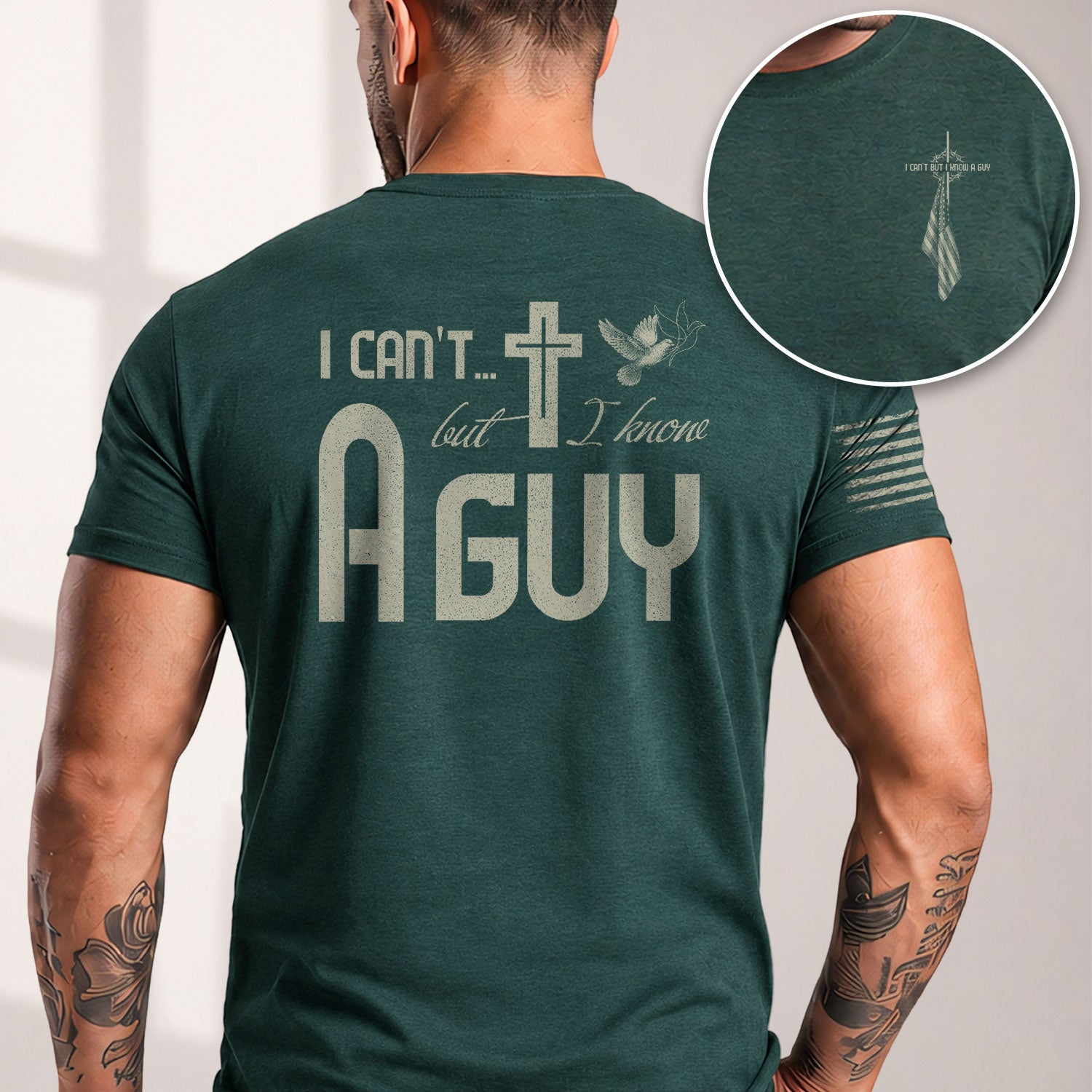 I Can’t But I Know A Guy Cross and Dove Christian - Christian Shirts for Men, Faith Based Christian Tee Shirts - Rust Field Wear