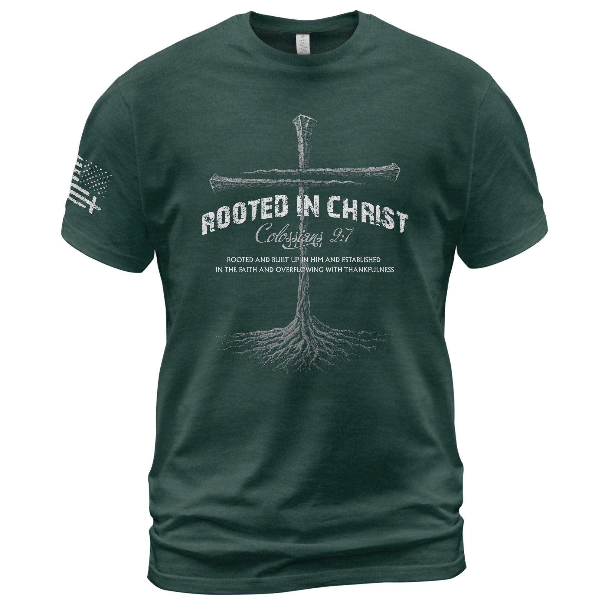Rooted In Christ Christian Colossians 2:7 Bible Verse, Christian Tee Shirts - Faith Shirts for Men - Rust Field Wear