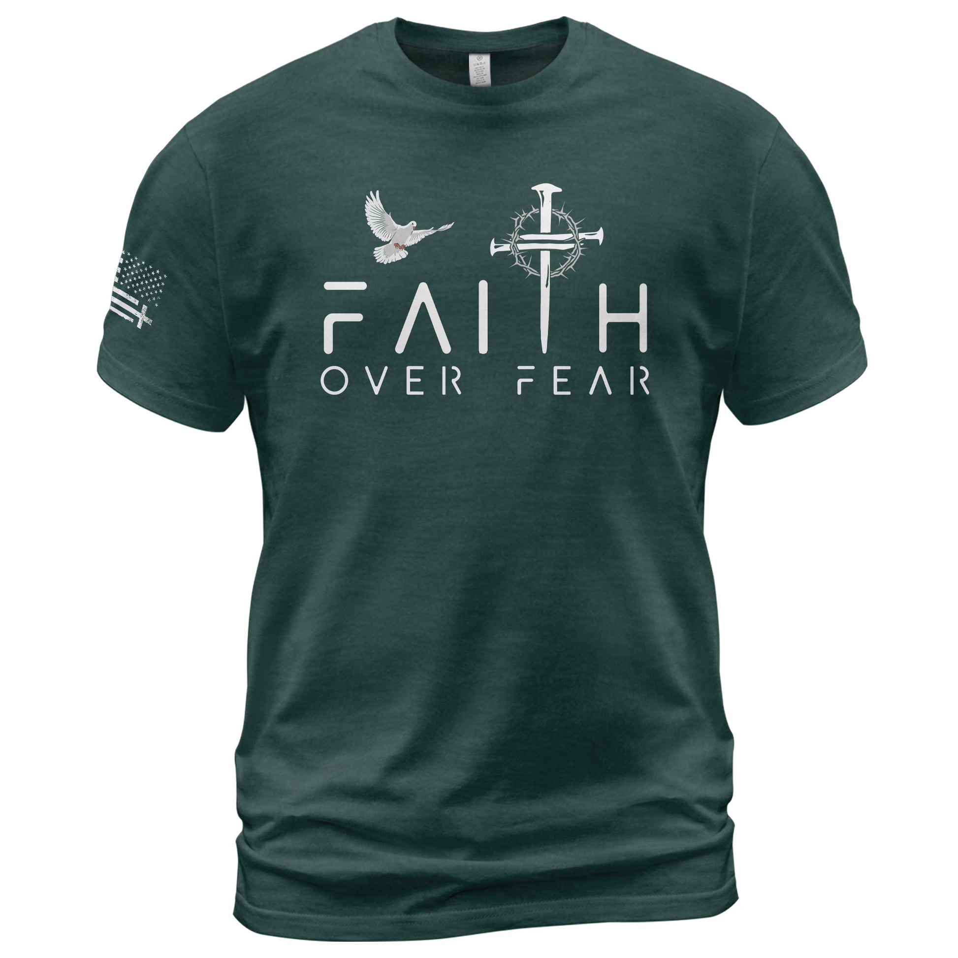 Christian Shirts for Men - Faith Over Fear Dove and Nail Cross Christian, Christian Tee Shirts - Rust Field Wear