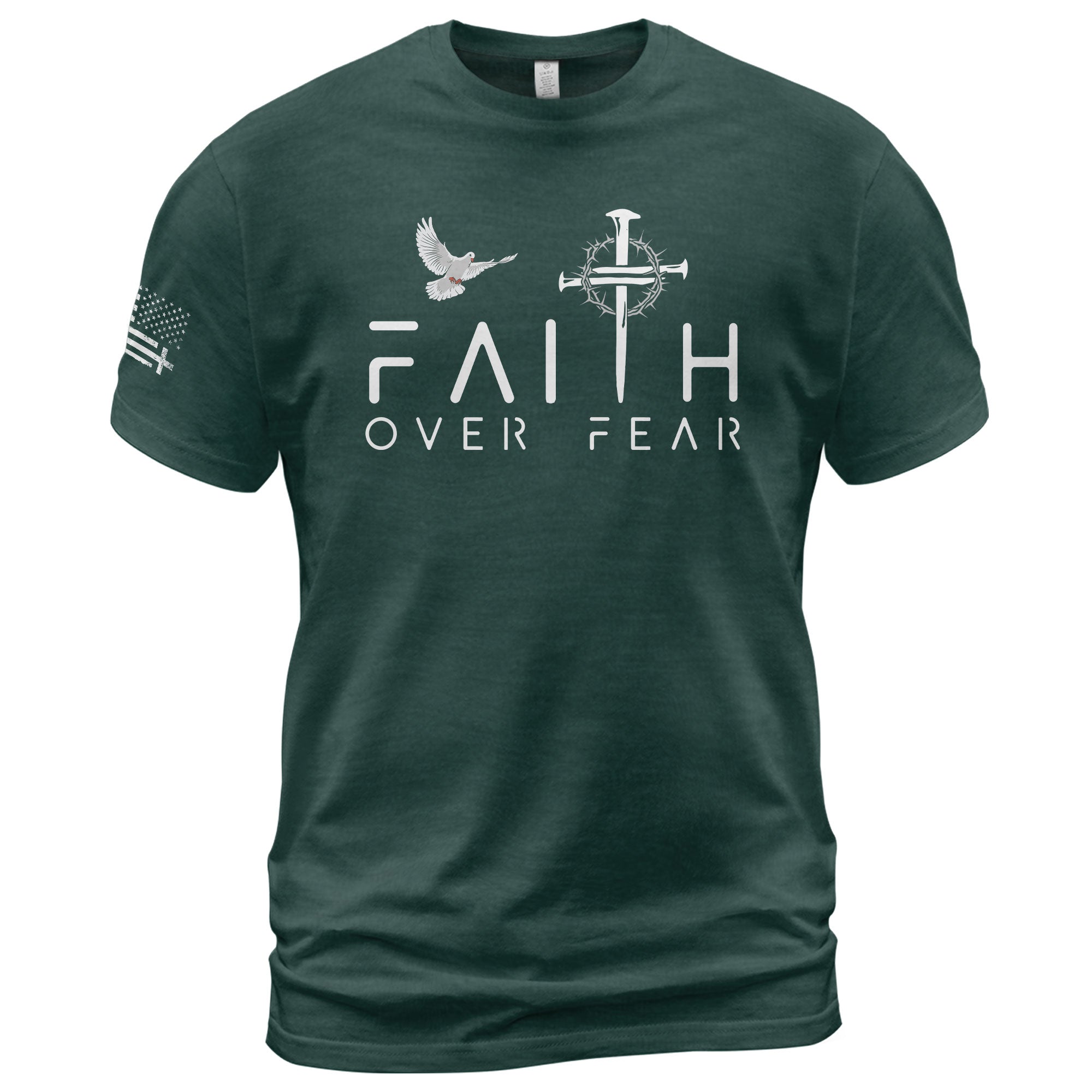 Christian Shirts for Men - Faith Over Fear Dove and Nail Cross Christian, Christian Tee Shirts - Rust Field Wear