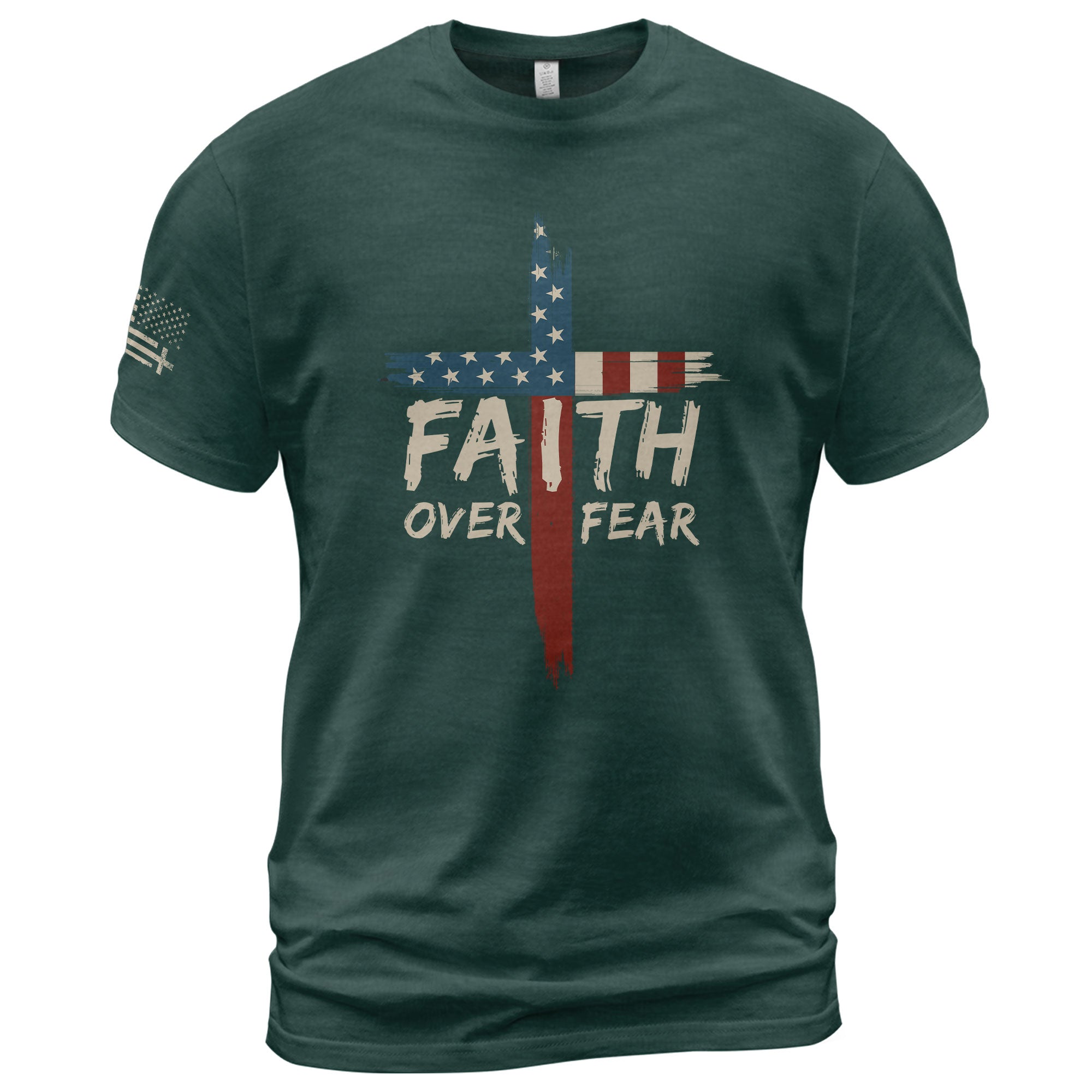 Christian Tee Shirts, Faith Over Fear USA Flag Cross Christian - Christian Shirts for Men - Rust Field Wear