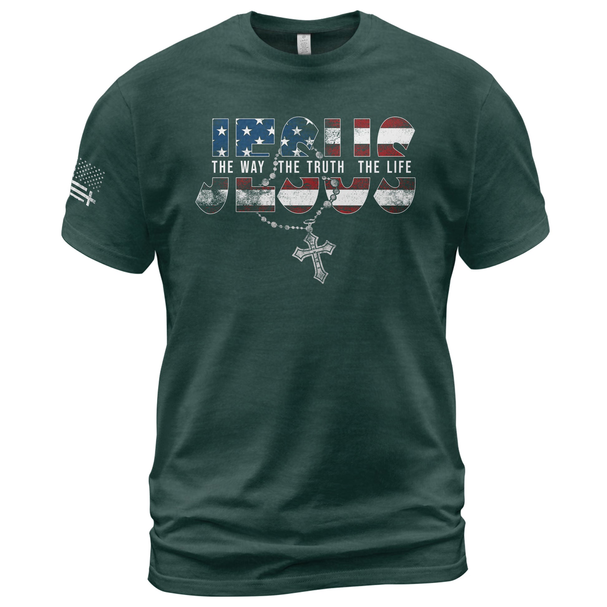 Jesus The Way The Truth The Life USA Flag Rosary Cross Christian, Christian Tee Shirts - Faith Shirts for Men - Rust Field Wear