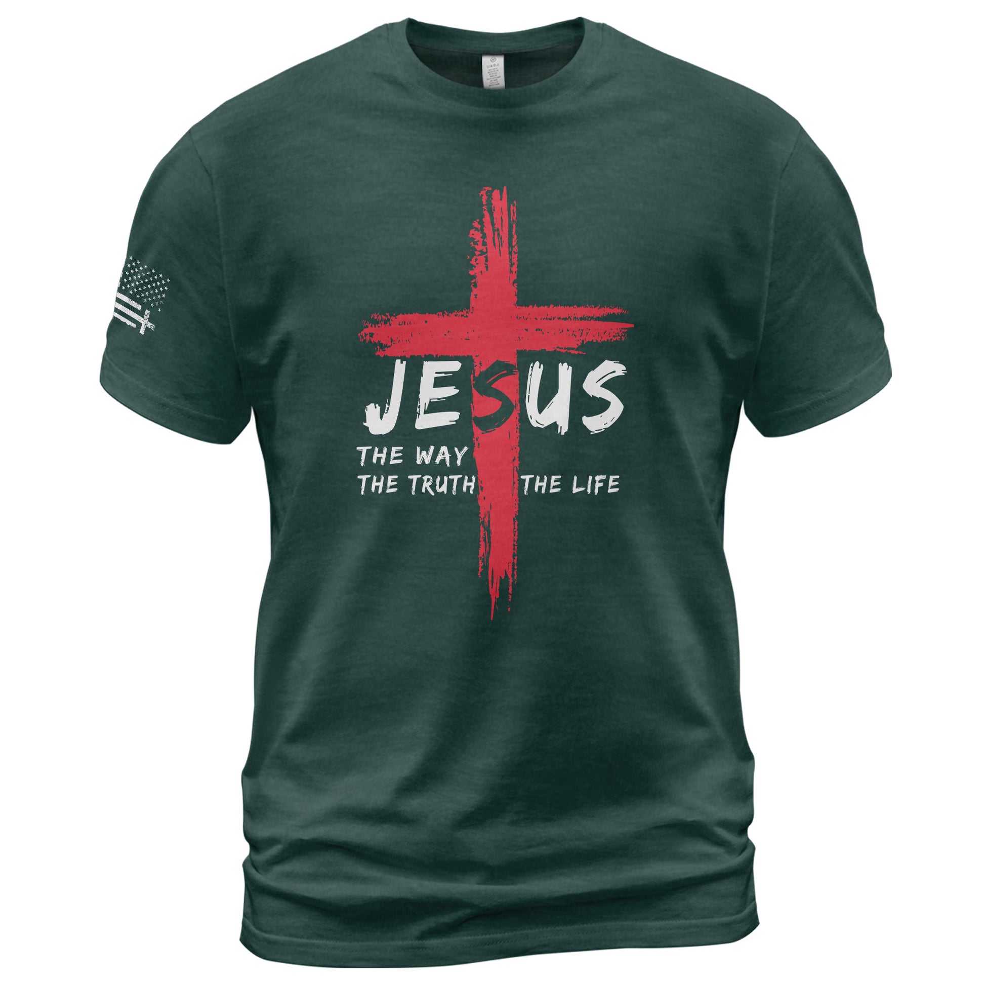 Faith Based Christian Tee Shirts, Jesus The Way The Truth The Life Red Cross Christian - Christian Shirts for Men - Rust Field Wear
