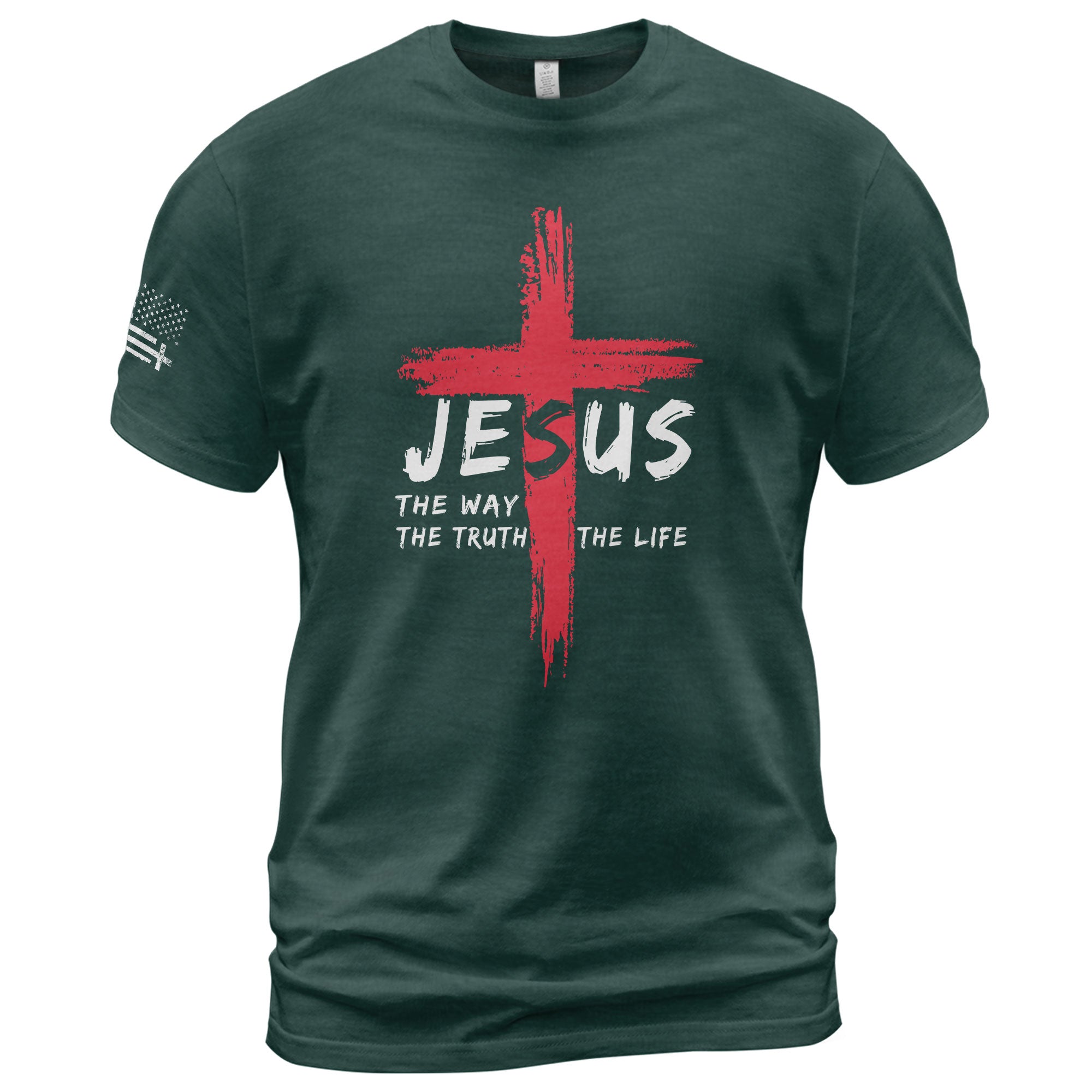 Faith Based Christian Tee Shirts, Jesus The Way The Truth The Life Red Cross Christian - Christian Shirts for Men - Rust Field Wear