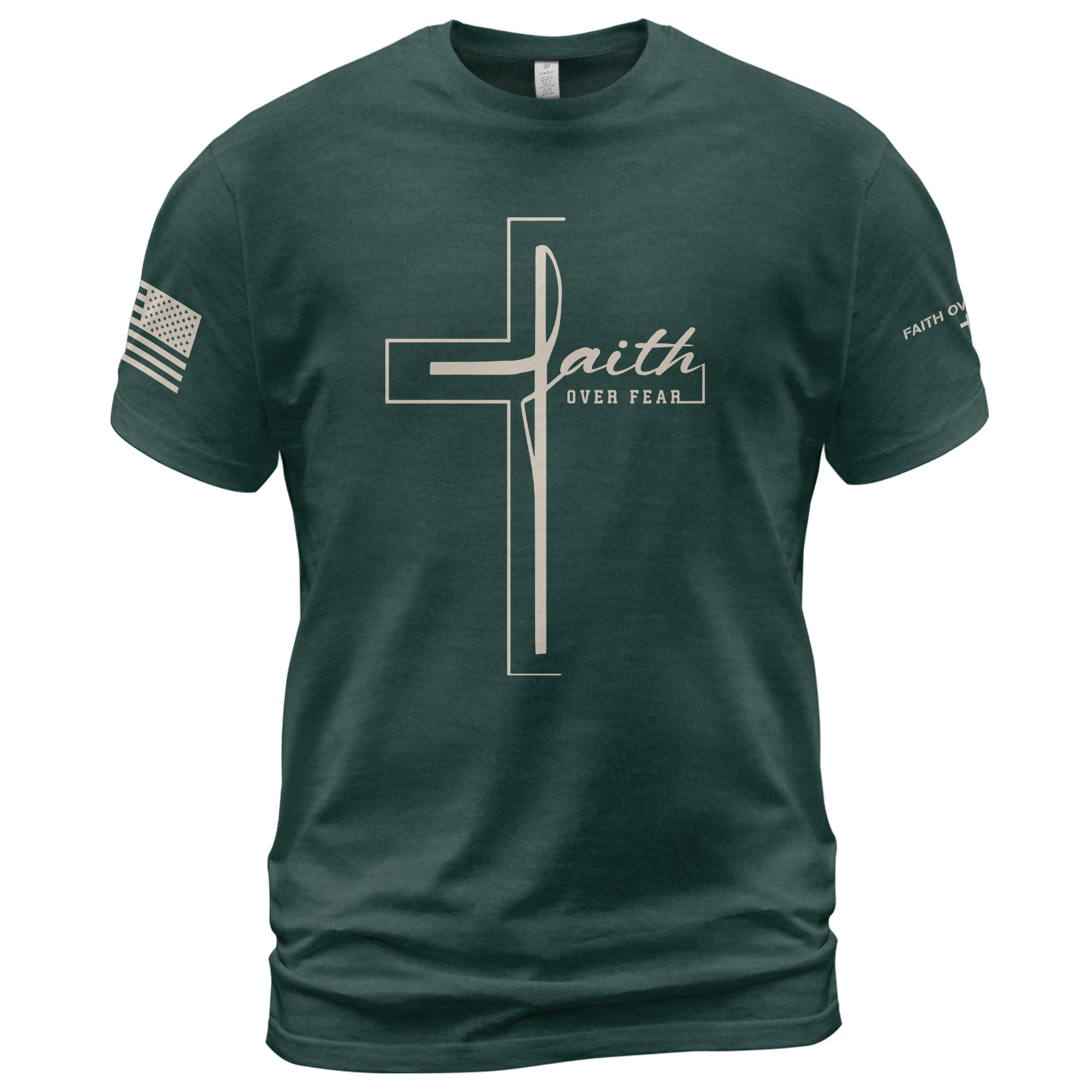 Minimal Cross Faith Over Fear Christian, Christian Tee Shirts - Faith Shirts for Men - Rust Field Wear