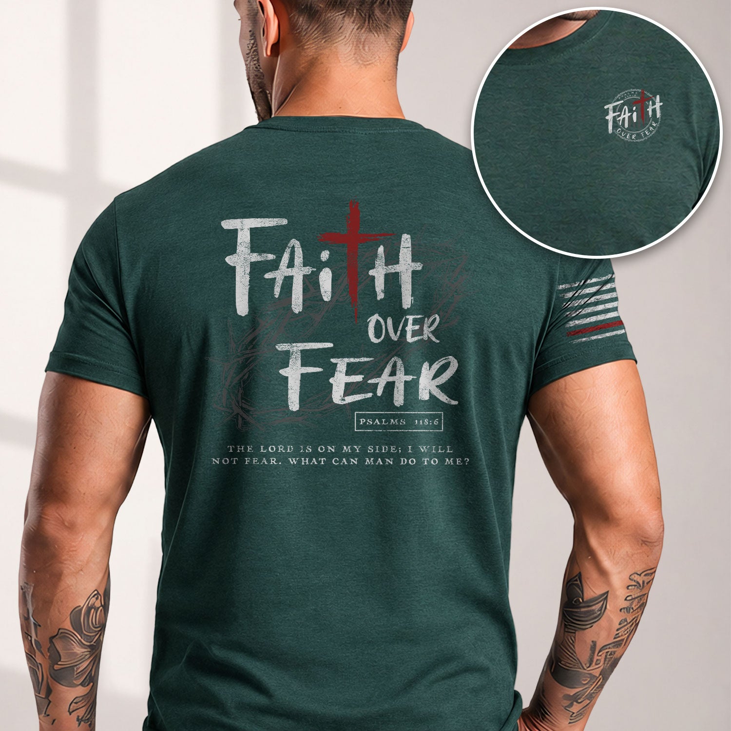 Christian Tee Shirts, Faith Over Fear Cross Crown of Thorns Psalms 118:6 Christian - Christian Shirts for Men - Rust Field Wear