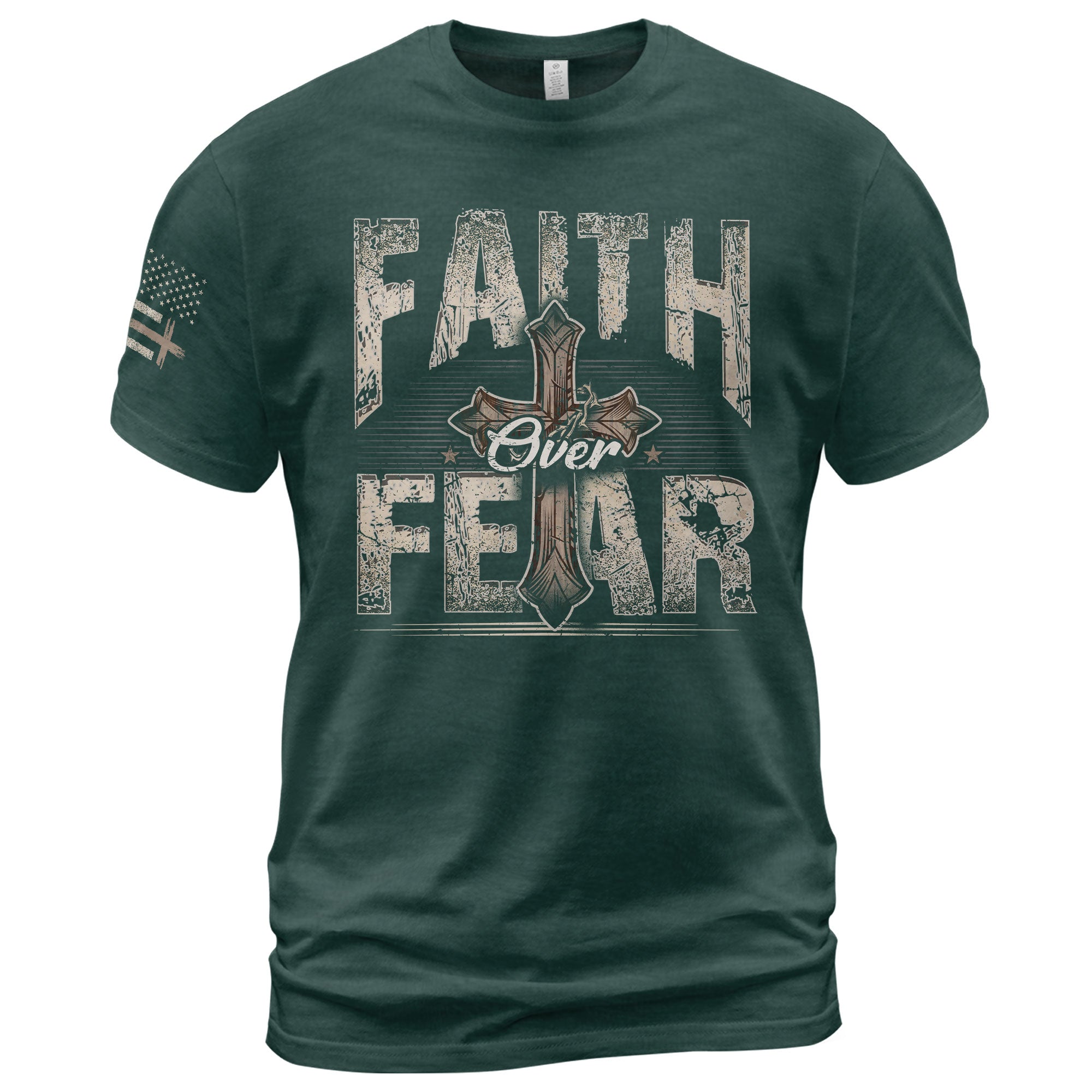 Faith Over Fear Christian Vintage Cross Crown Design, Christian Shirts for Men - Christian Tee Shirts - Rust Field Wear