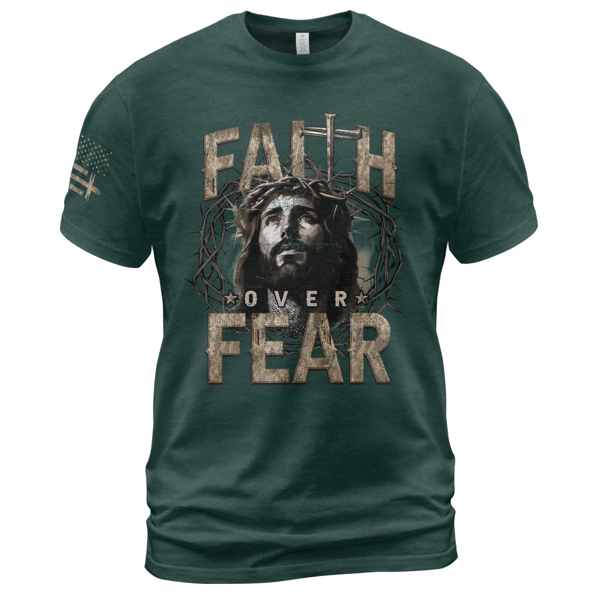 Faith Over Fear Christian Jesus Crown Cross Design, Christian Tee Shirts - Faith Shirts for Men - Rust Field Wear