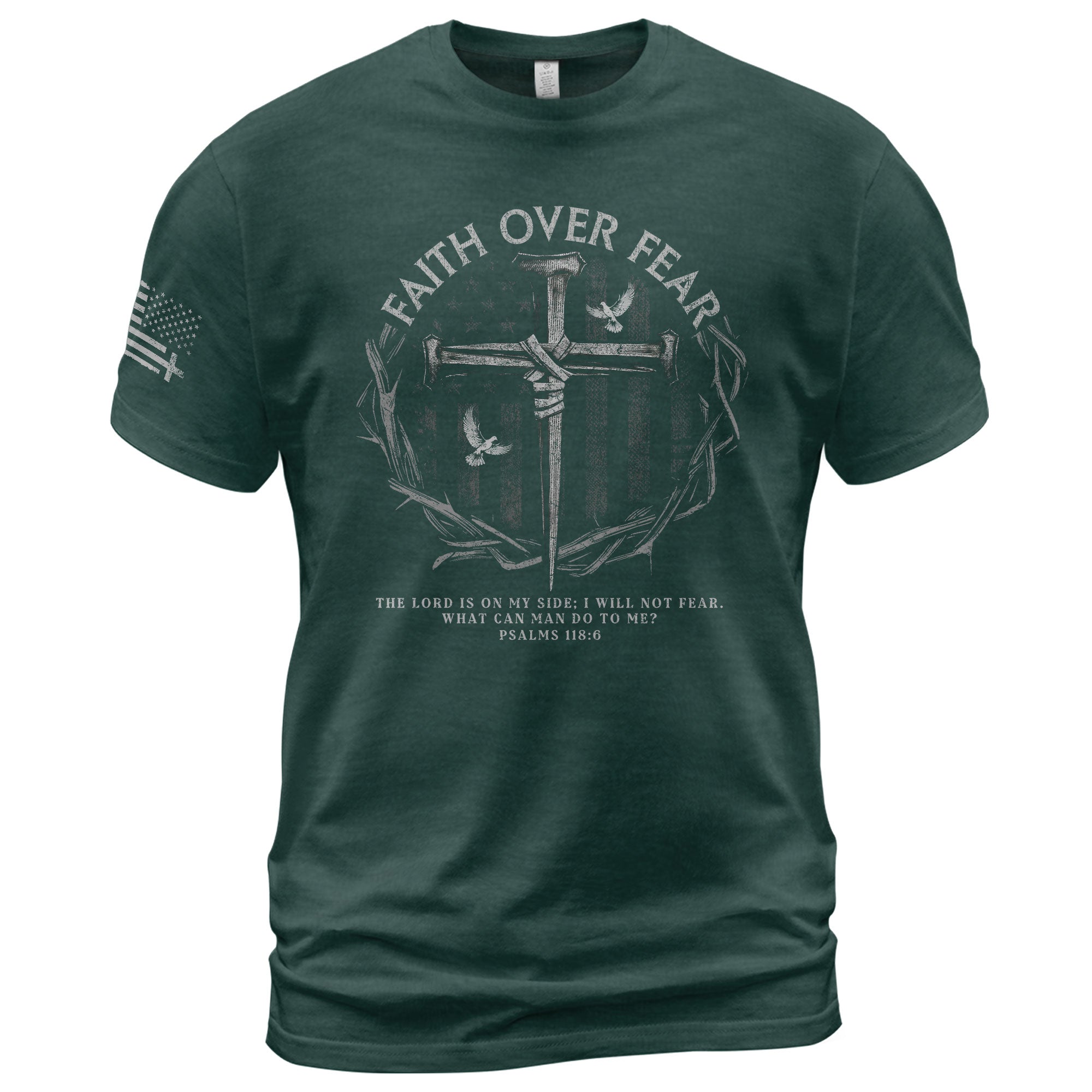 Christian Tee Shirts, Faith Over Fear American Flag Psalm 118:6 Christian - Christian Shirts for Men - Rust Field Wear