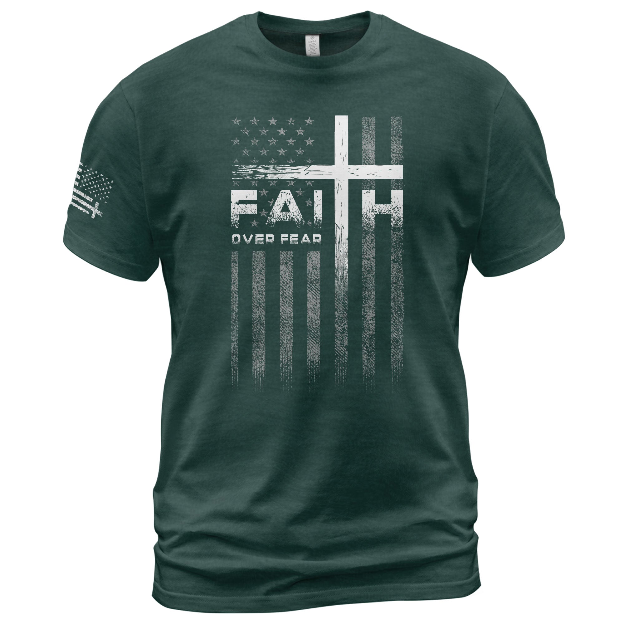 Christian Shirts for Men, Faith Over Fear Christian Cross American Flag Design - Christian Tee Shirts - Rust Field Wear