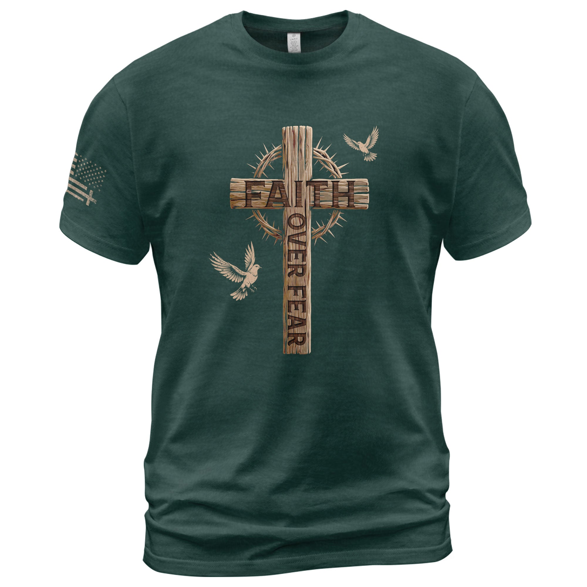Faith Over Fear Christian Wooden Cross Crown of Thorns Design, Christian Tee Shirts - Faith Shirts for Men - Rust Field Wear