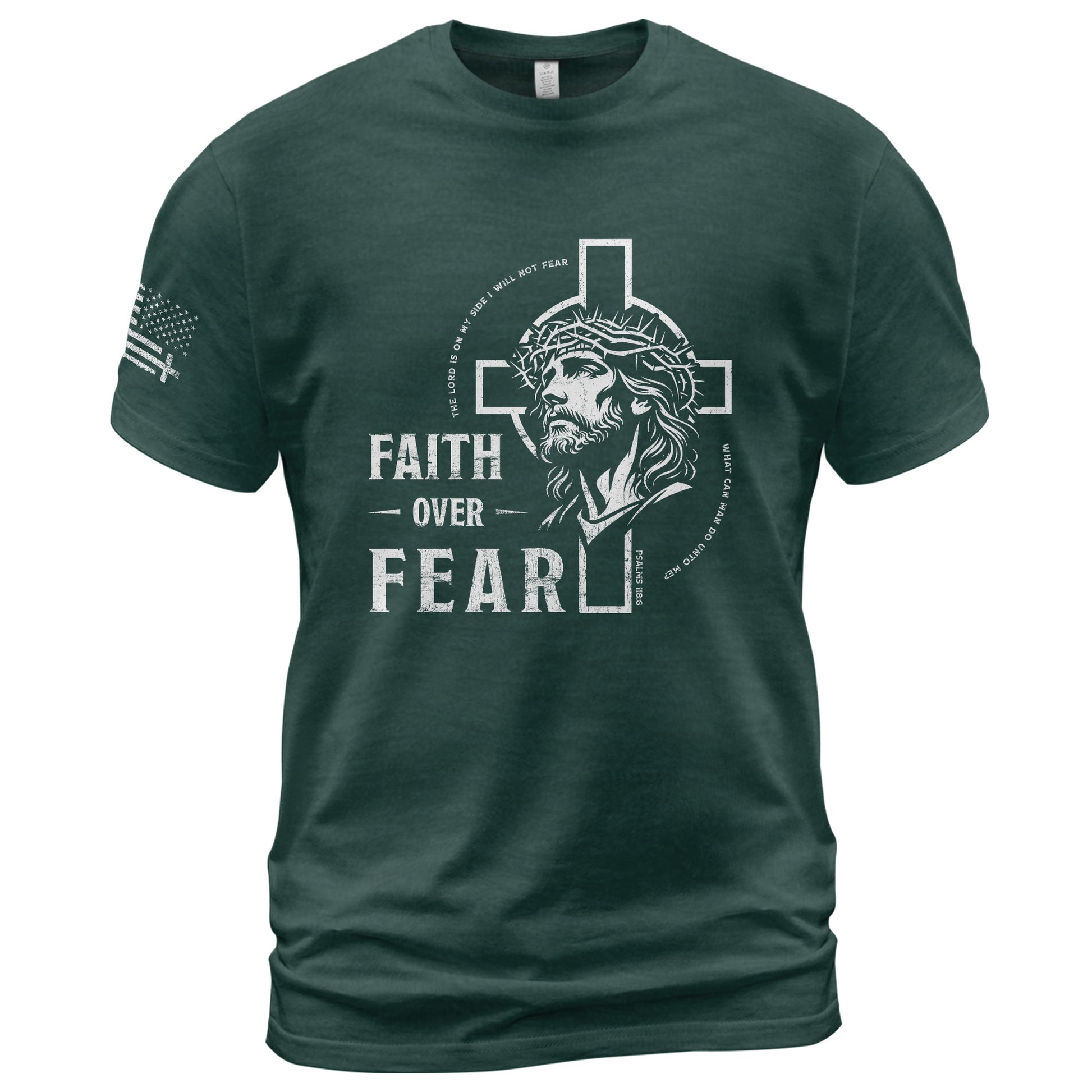 Faith Based Christian Tee Shirts, Faith Over Fear Christian Jesus Cross Crown of Thorns Design - Christian Shirts for Men - Rust Field Wear