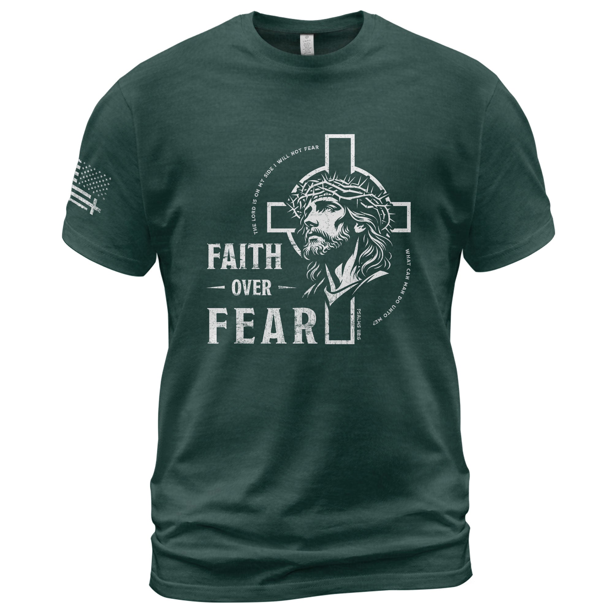Faith Based Christian Tee Shirts, Faith Over Fear Christian Jesus Cross Crown of Thorns Design - Christian Shirts for Men - Rust Field Wear