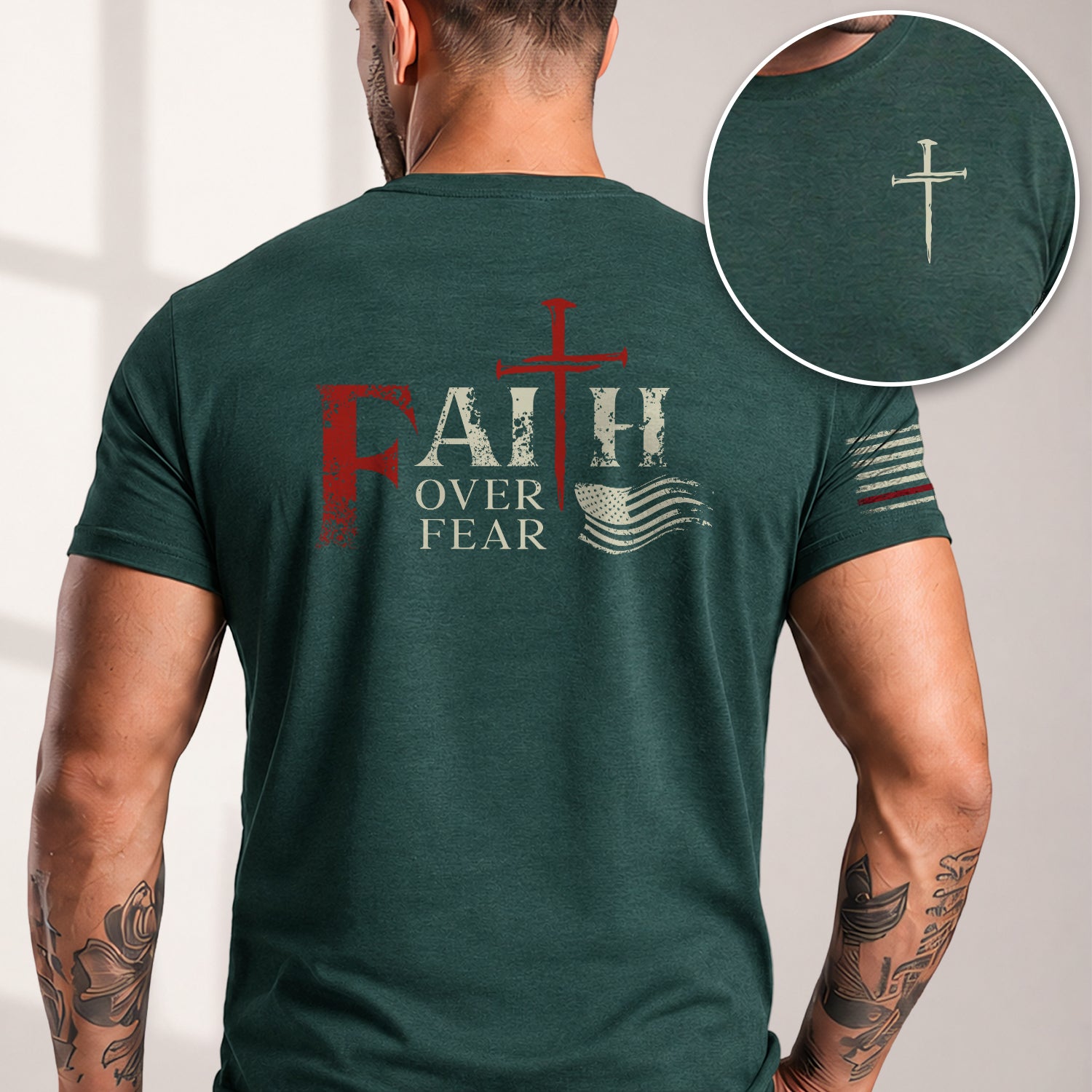 Faith Over Fear Christian Cross Patriotic Religious Jesus Shirt - Rust Field Wear