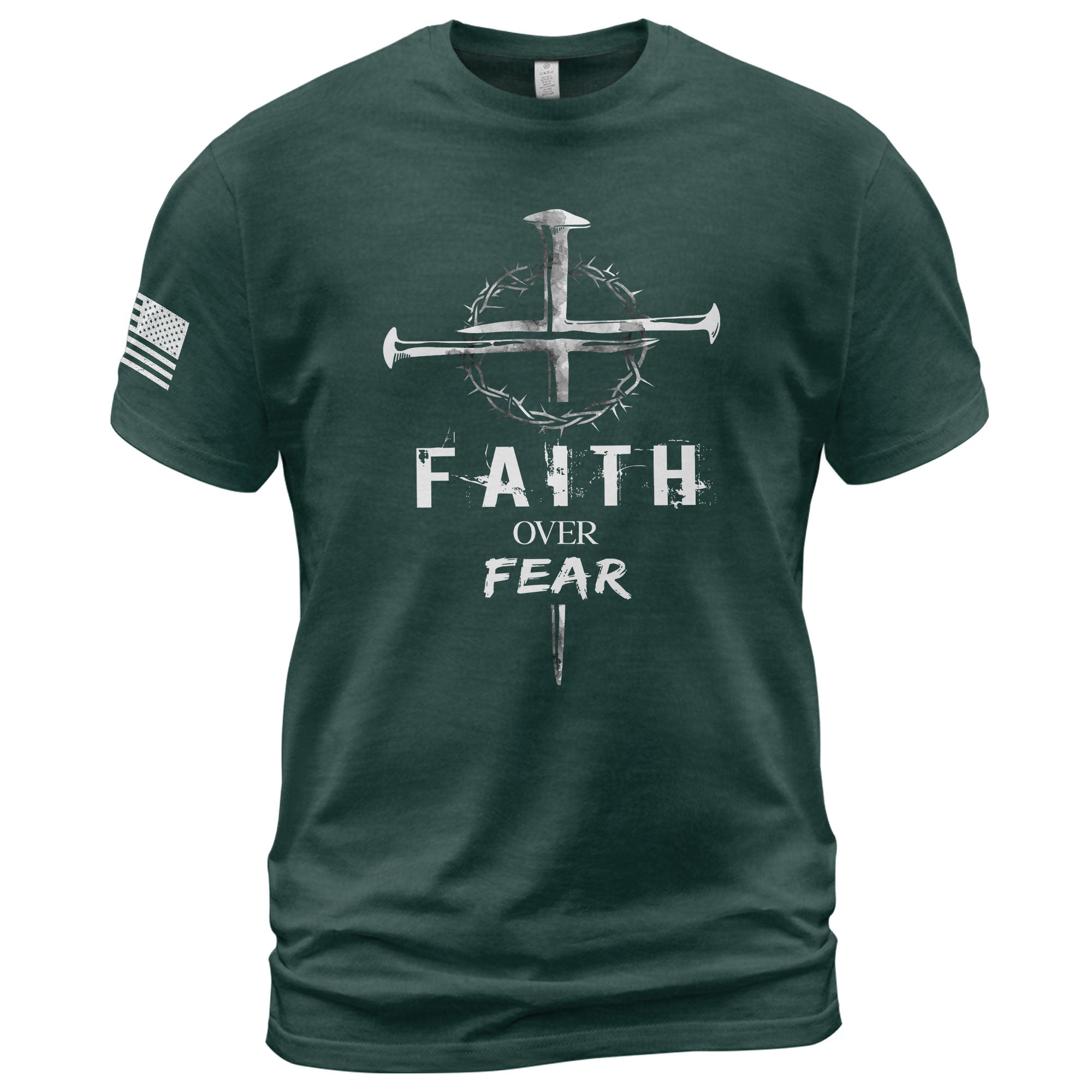 Faith Over Fear Christian Nail Cross Crown Thorns Religious - Christian Shirts for Men, Faith Based Christian Tee Shirts - Rust Field Wear
