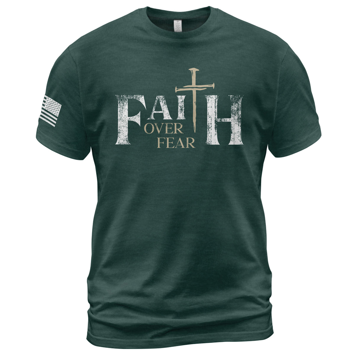 Faith Over Fear Christian Nail Cross Patriotic Religious, Christian Shirts for Men - Christian Tee Shirts - Rust Field Wear
