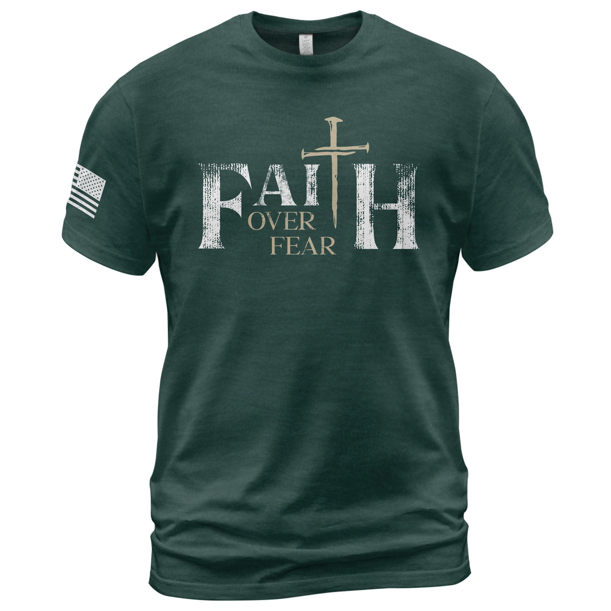 Faith Over Fear Christian Nail Cross Patriotic Religious, Christian Shirts for Men - Christian Tee Shirts - Rust Field Wear