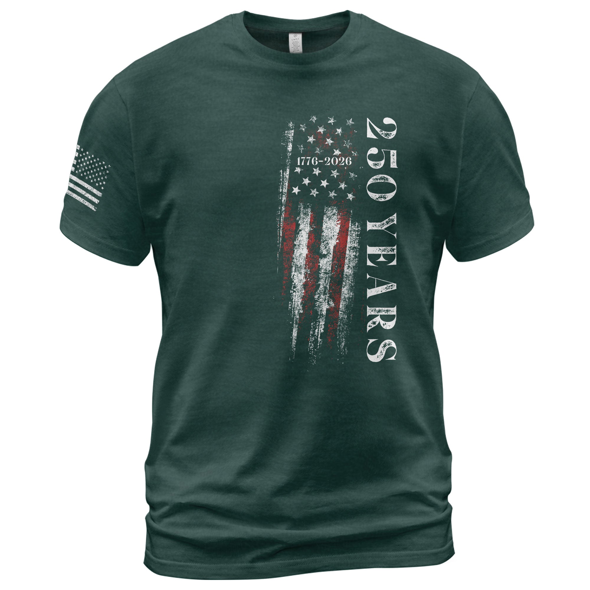 250 Years Vertical Flag T-Shirt – Vintage USA Independence 1776–2026 Shirt - Rust Field Wear