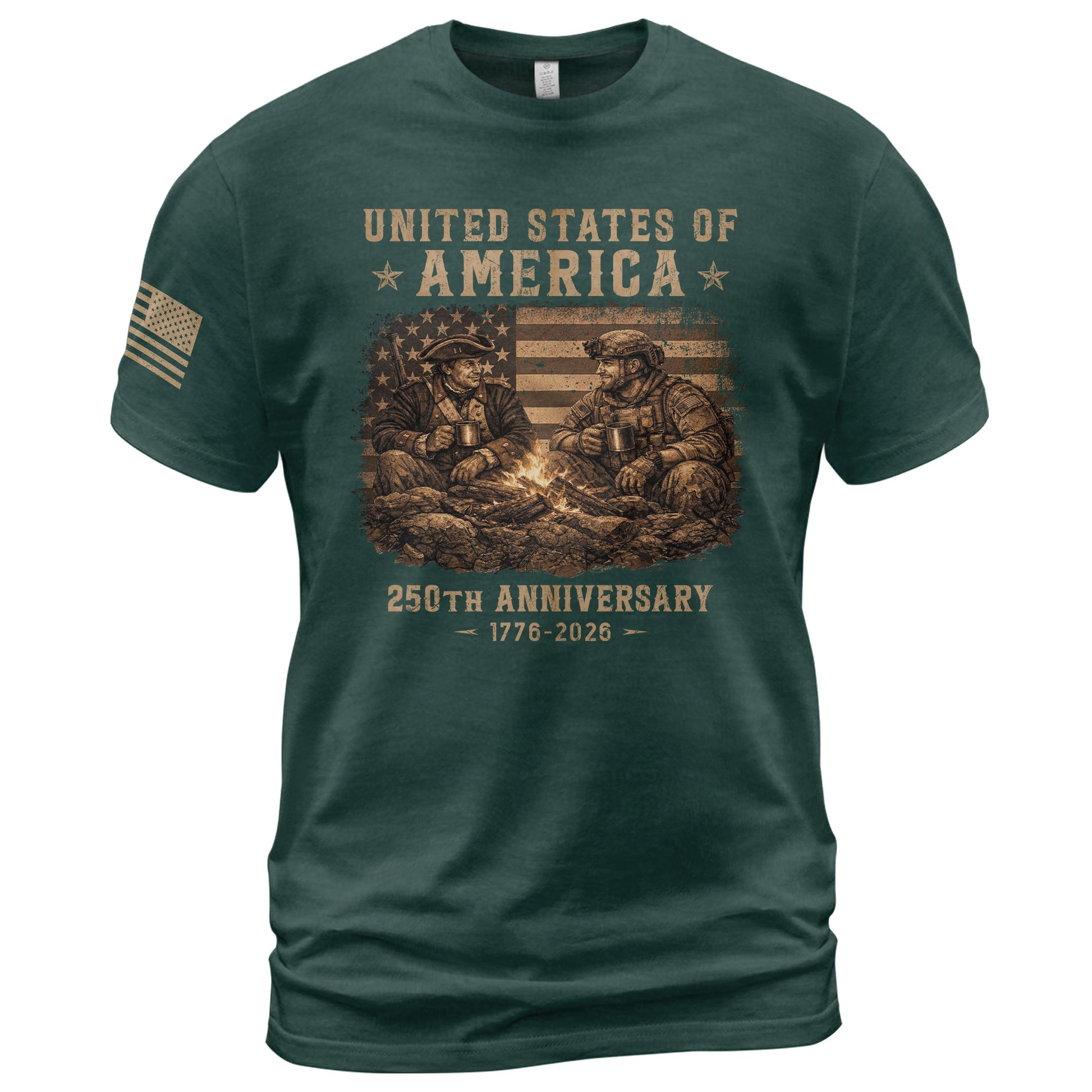 USA 250th Anniversary 250 Years Shirt 1776-2026 Past and Present Soldiers Patriotic Flag - Rust Field Wear