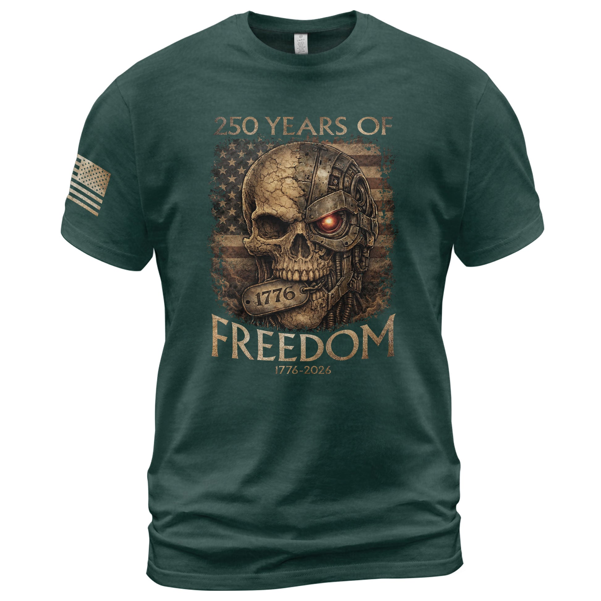 USA 250th Anniversary 250 Years Shirt 1776-2026 Mental Strength Freedom Cyborg Skull Patriotic Mens - Rust Field Wear