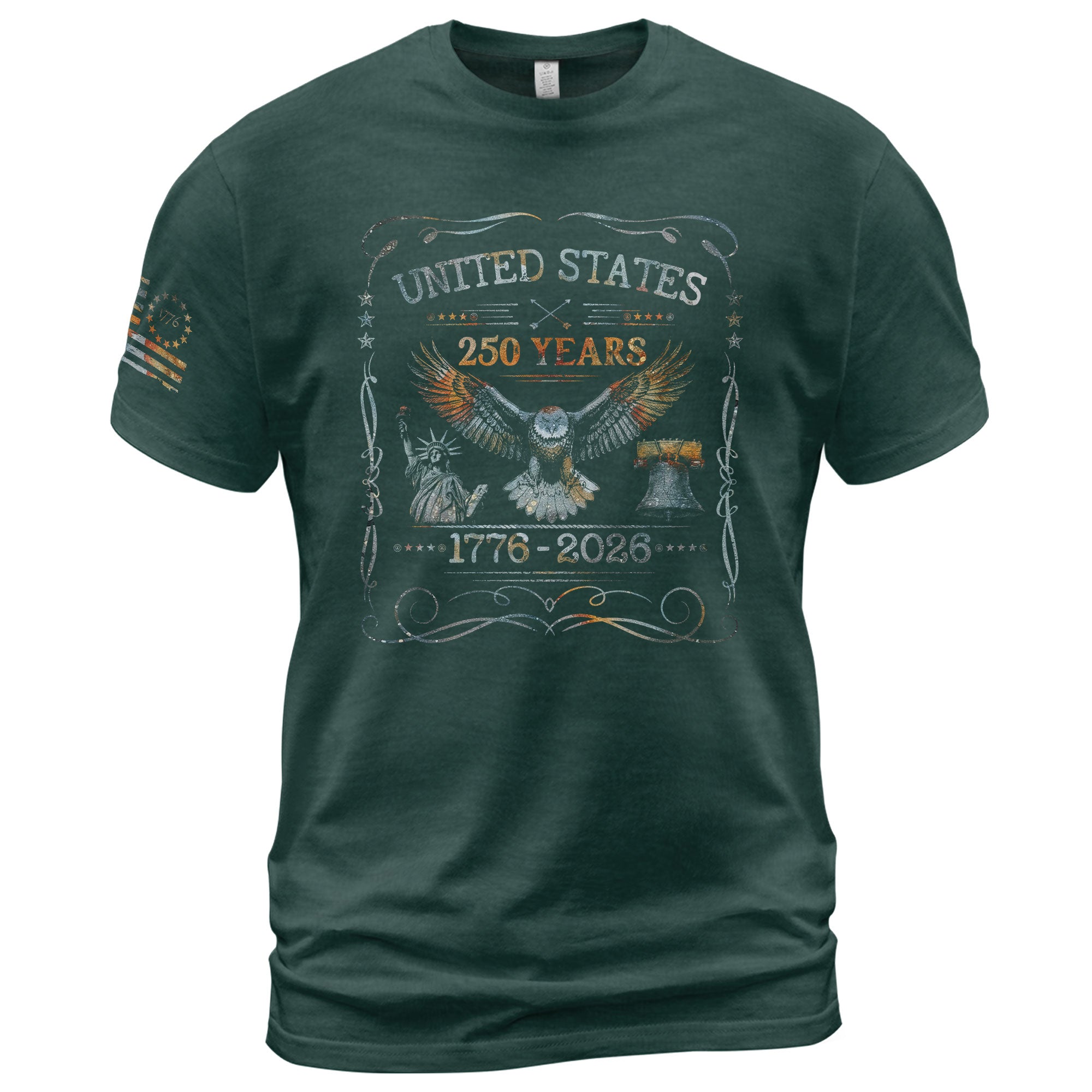 USA 250th Anniversary T-Shirt 250 Years 1776-2026 Eagle Liberty Bell Statue Patriotic - Rust Field Wear