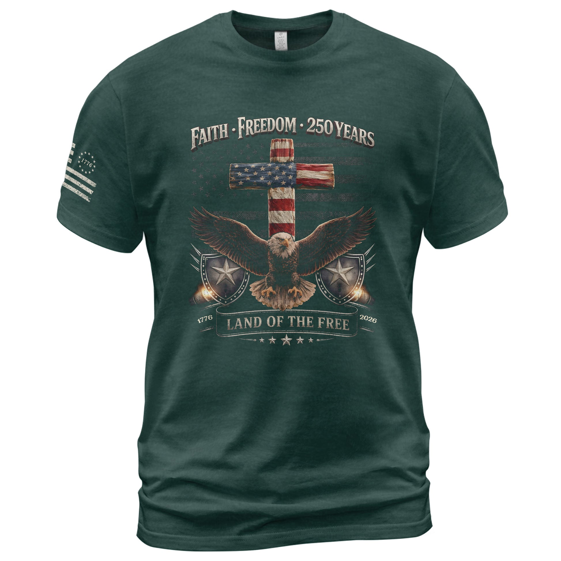 250 Years America Anniversary Shirt - Faith and Freedom Eagle Cross Christian Shirts - Rust Field Wear