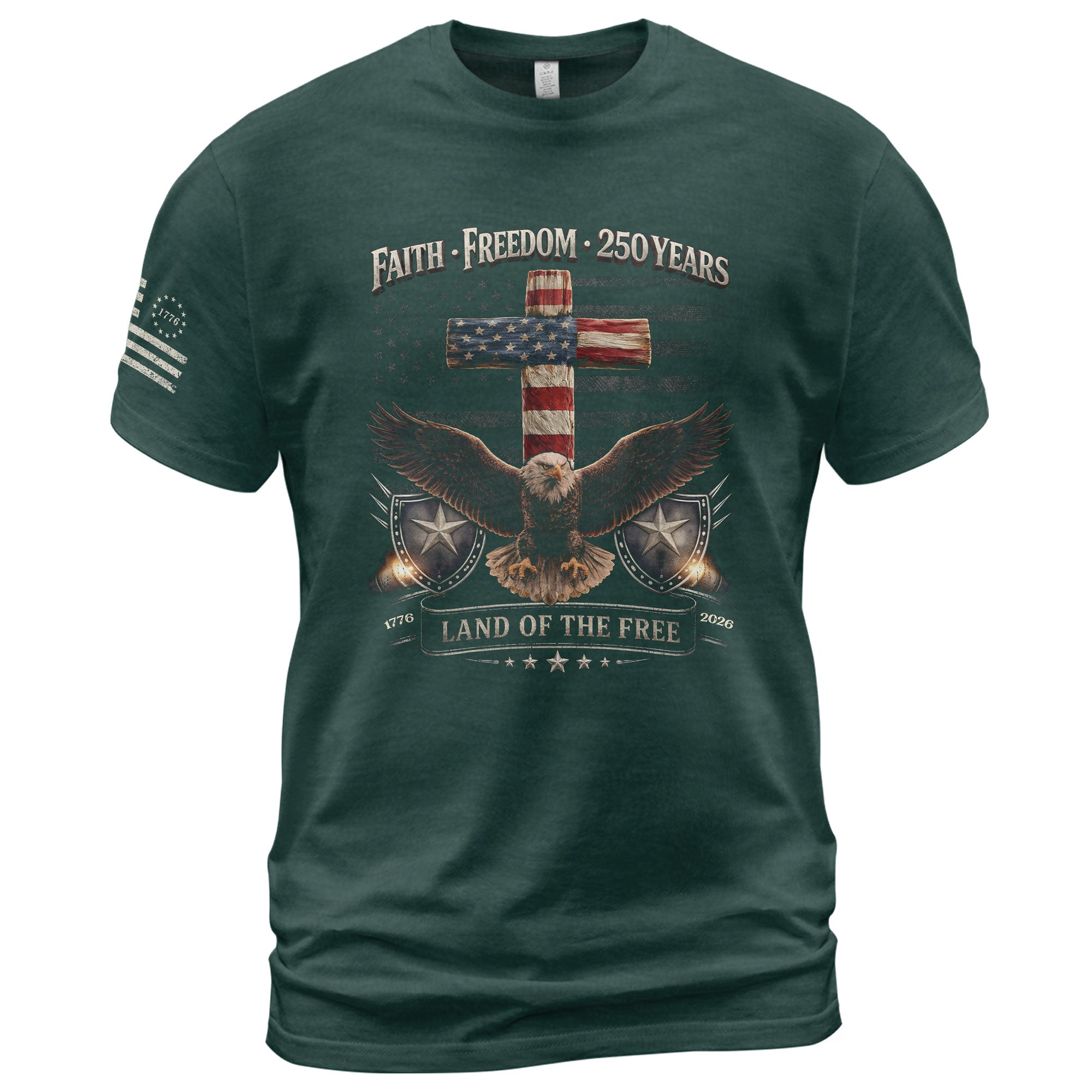 250 Years America Anniversary Shirt - Faith and Freedom Eagle Cross Christian Shirts - Rust Field Wear