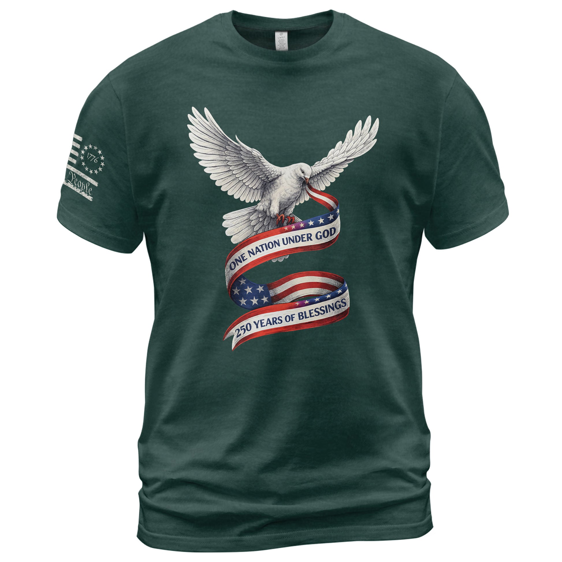 250 Years of Blessings One Nation Under God T-Shirt - Peace Dove Patriotic Graphic Tee - Rust Field Wear