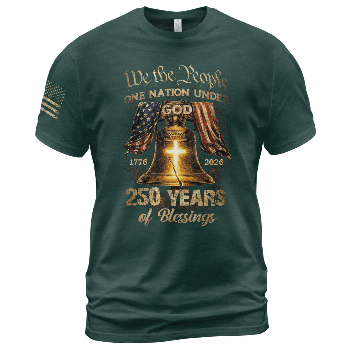 One Nation Under God 250 Years of Blessings Shirt - Patriotic Cross & Liberty Bell Graphic Tee - Rust Field Wear