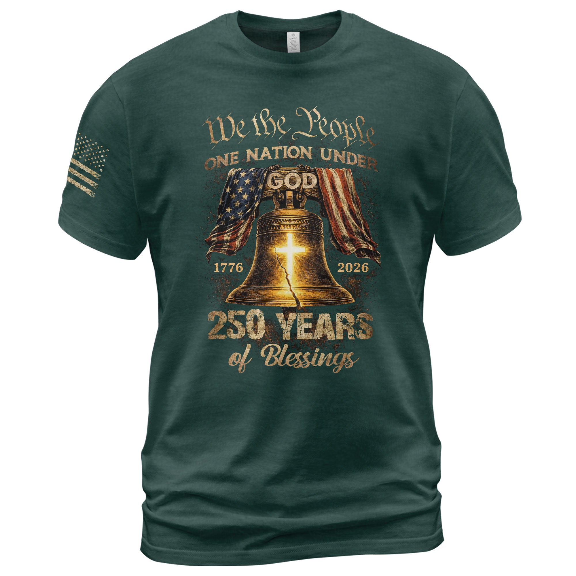 One Nation Under God 250 Years of Blessings Shirt - Patriotic Cross & Liberty Bell Graphic Tee - Rust Field Wear