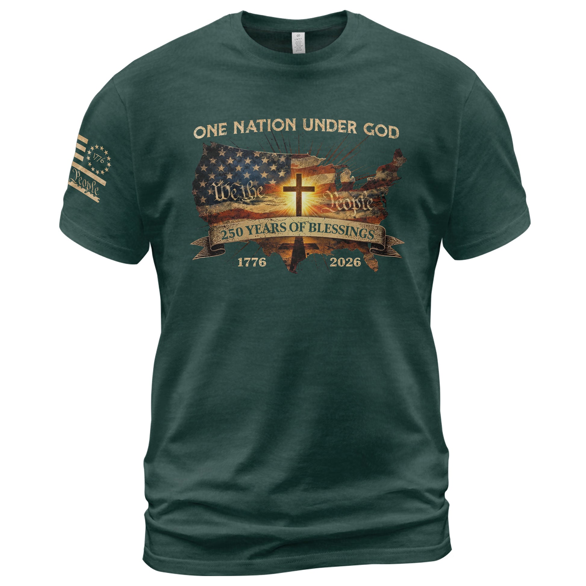 Christian Patriot 250 Years of Blessings T-Shirt - Holy Bible, "We the People" & US Flag Design - Rust Field Wear