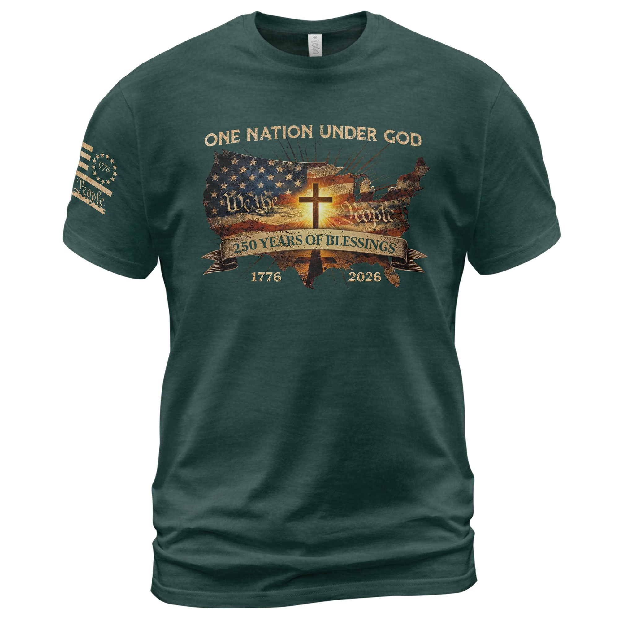 Christian Patriot 250 Years of Blessings T-Shirt - Holy Bible, "We the People" & US Flag Design - Rust Field Wear