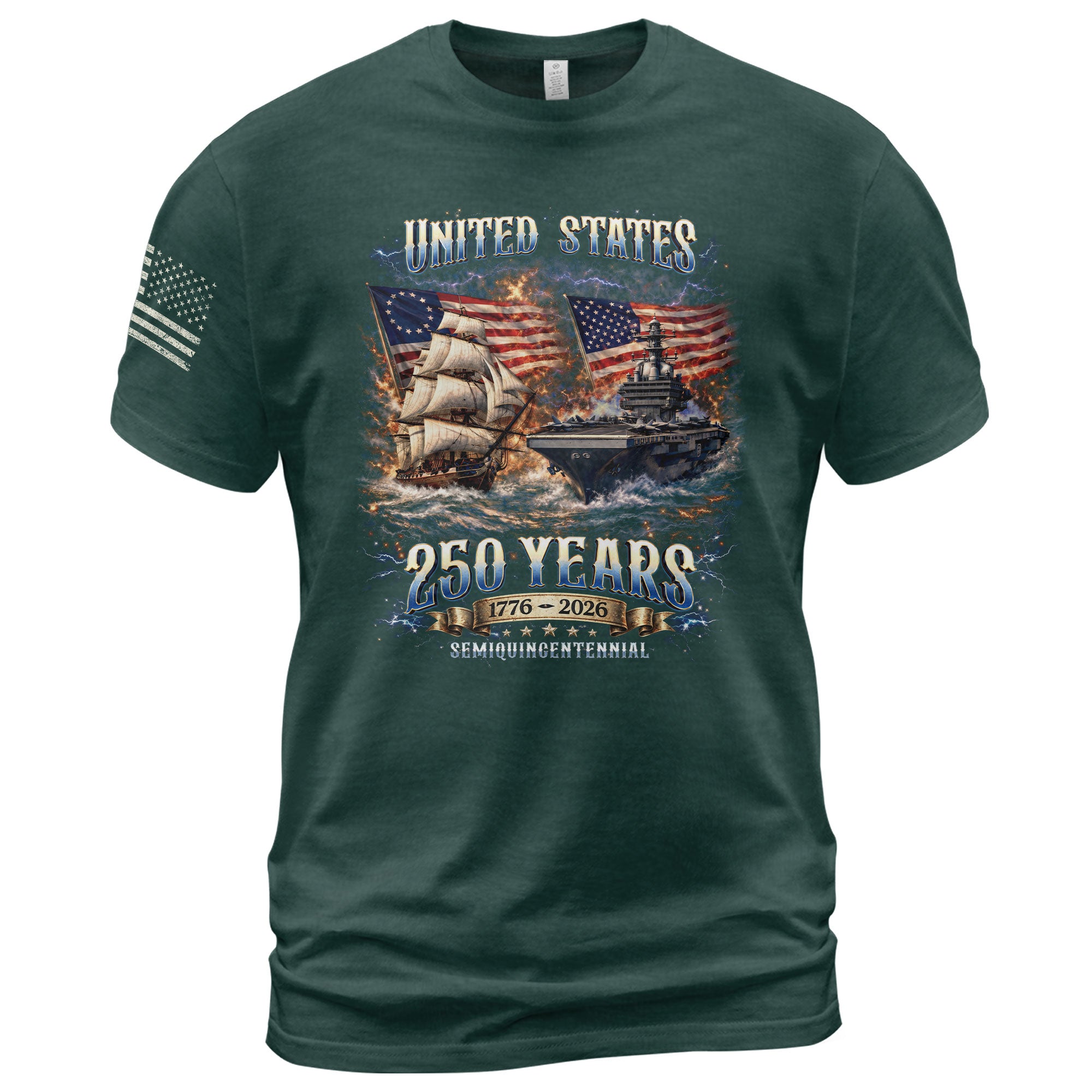 1776-2026 250th Anniversary Flag T-Shirt - 250 Years United States Navy Bootleg Tee, America 250th Birthday Freedom Apparel - Rust Field Wear
