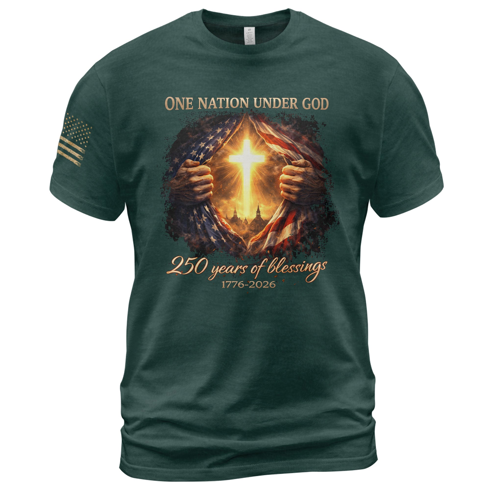 America 250th Anniversary Christian Cross Shirt – 1776-2026 One Nation Under God 250 Years of Blessings Tee - Rust Field Wear