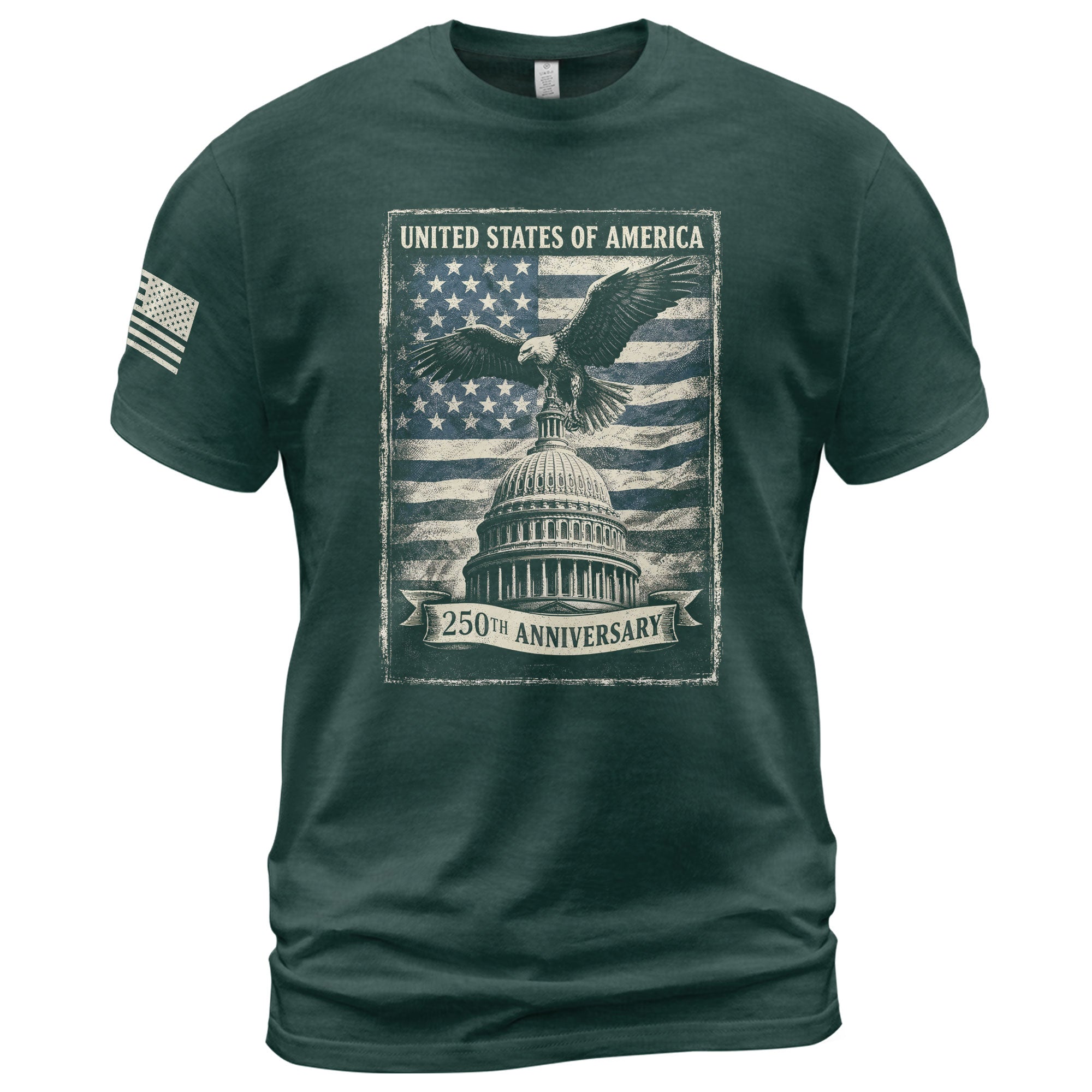250 Years America Anniversary 1776-2026 Men's Patriotic T-Shirt – Retro Eagle & Capitol Freedom USA 250 Birthday Graphic Tee - Rust Field Wear