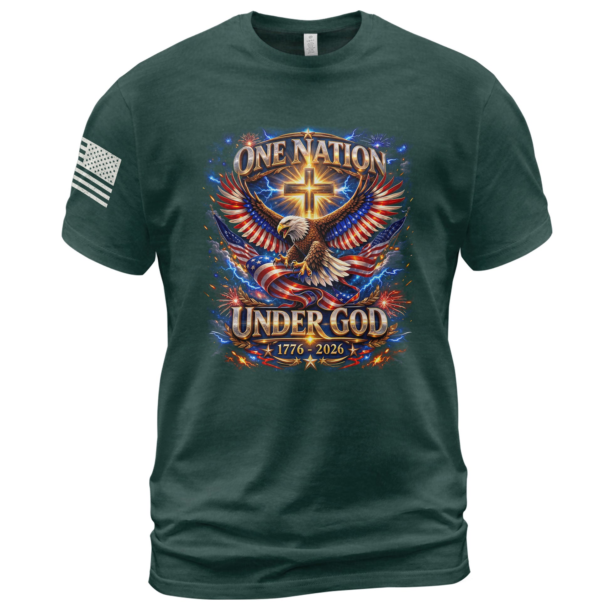 America 250th Anniversary 1776-2026 T-Shirt – USA Eagle & Cross Flag One Nation Under God 250 Years of Faith Patriotic Bootleg Shirt - Rust Field Wear