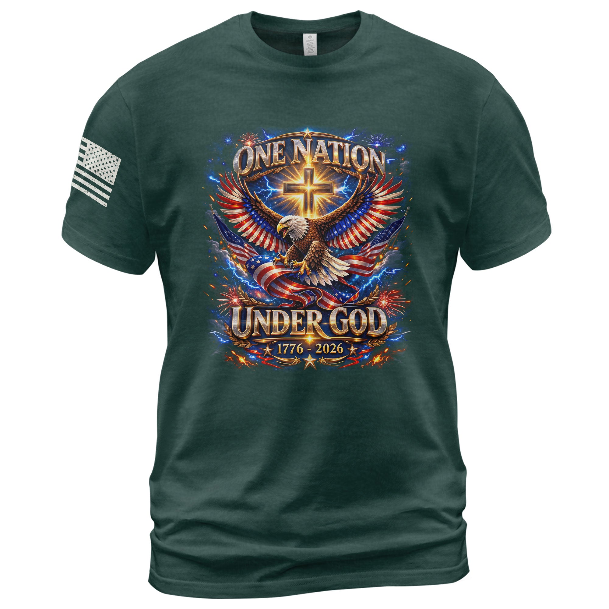 America 250th Anniversary 1776-2026 T-Shirt – USA Eagle & Cross Flag One Nation Under God 250 Years of Faith Patriotic Bootleg Shirt - Rust Field Wear