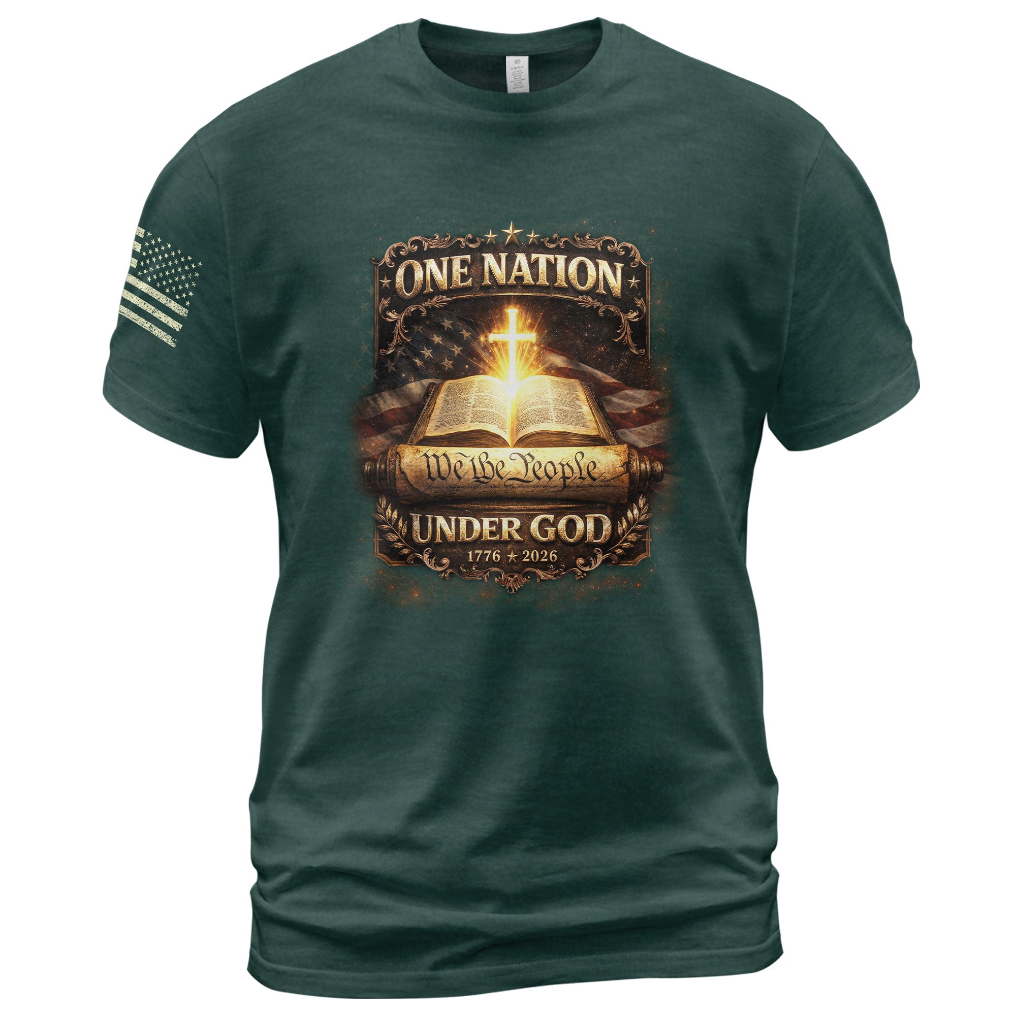 1776-2026 America 250th Anniversary T-Shirt – We The People Bible & Flag One Nation Under God 250 Years of Faith Patriotic Bootleg Tee - Rust Field Wear