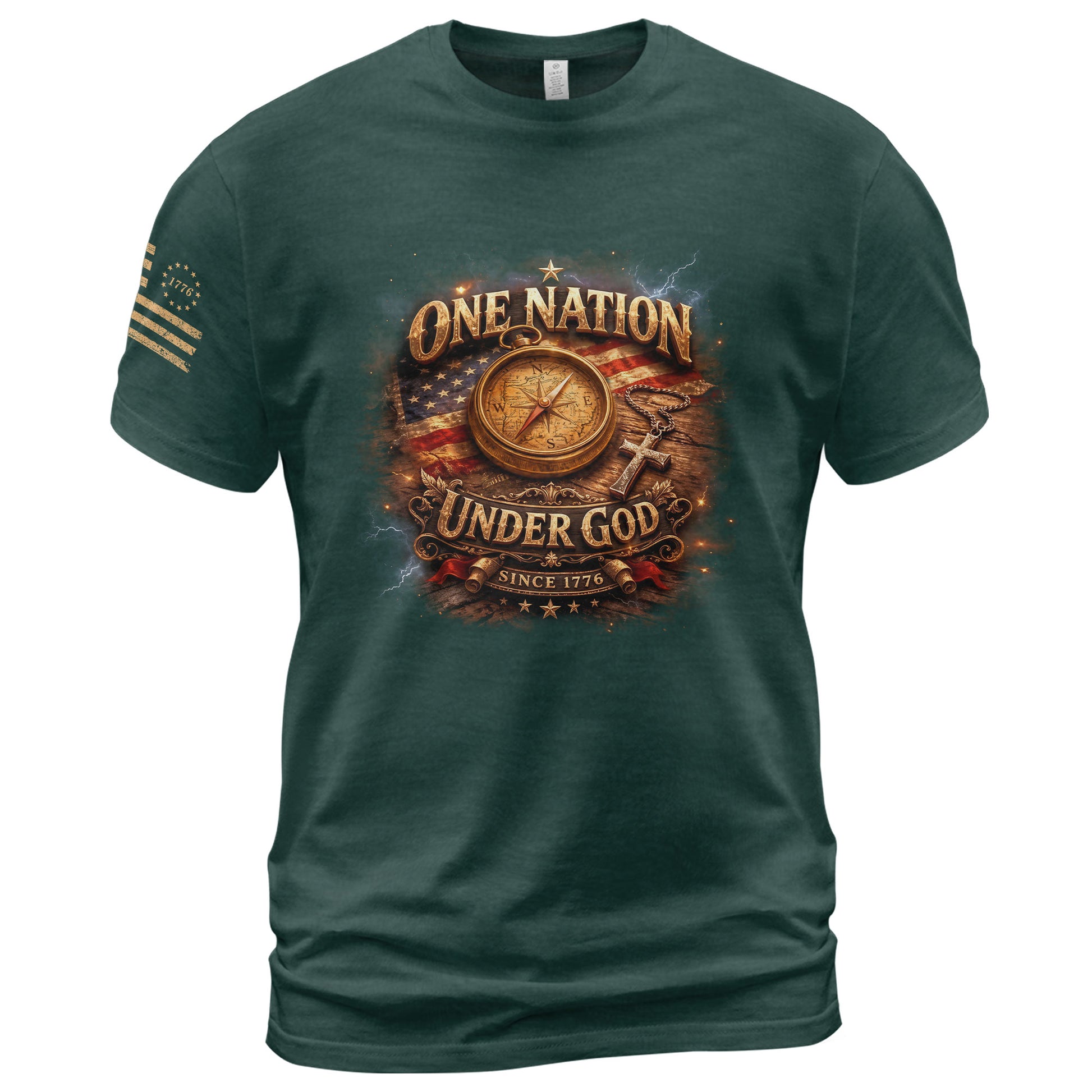 250 Years Anniversary 1776-2026 Christian Patriotic T-Shirt – Compass & Cross One Nation Under God Bible Bootleg Graphic Shirt - Rust Field Wear