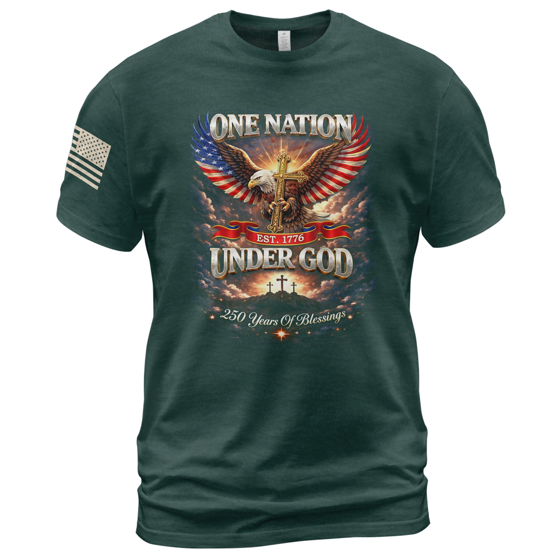 America 250th Anniversary 1776-2026 T-Shirt – 250 Years of Blessings Eagle Cross Patriotic Birthday Graphic Tee - Rust Field Wear