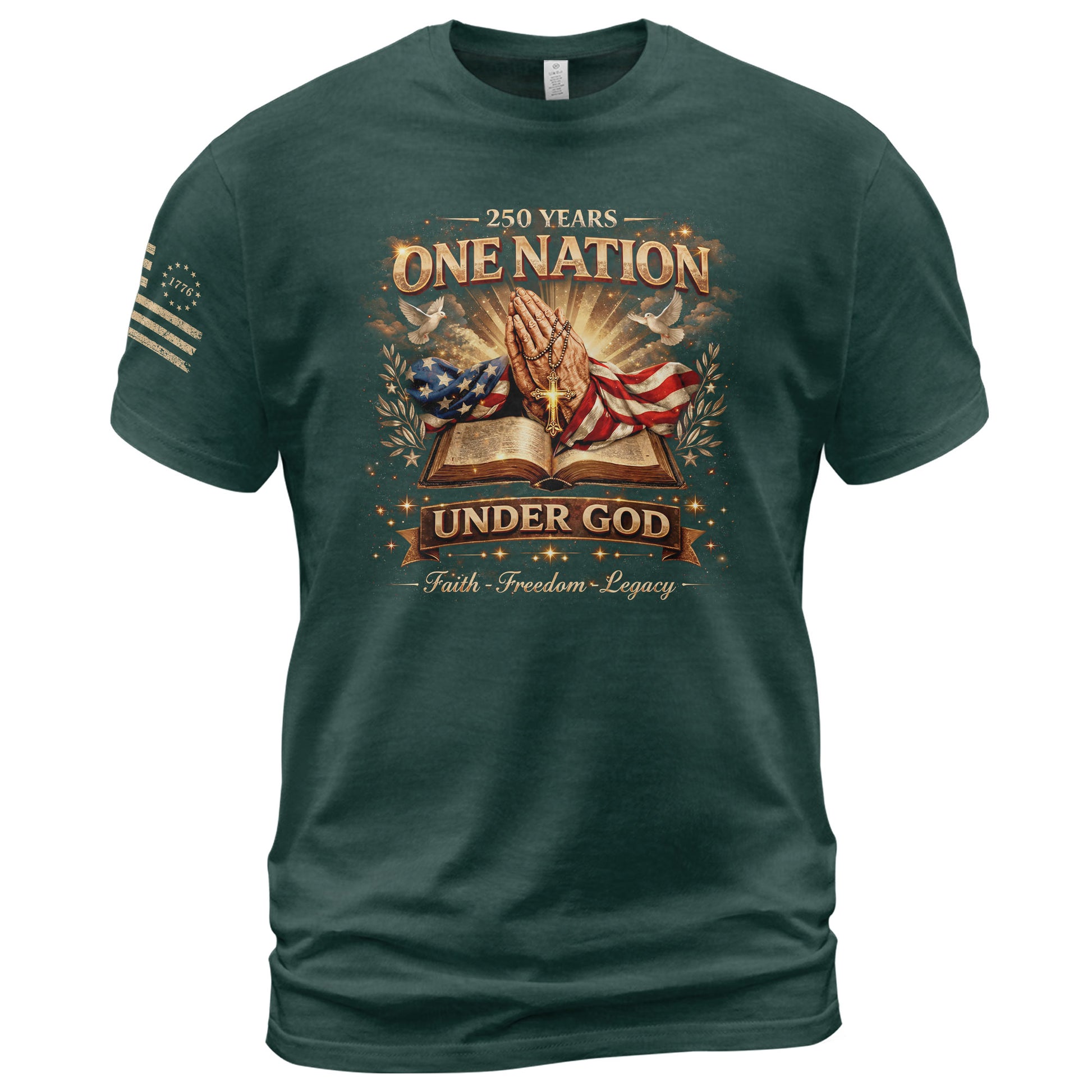 One Nation Under God 250th Birthday of America 1776-2026 T-Shirt – Faith Freedom Legacy Praying Hands Patriotic Merchandise - Rust Field Wear